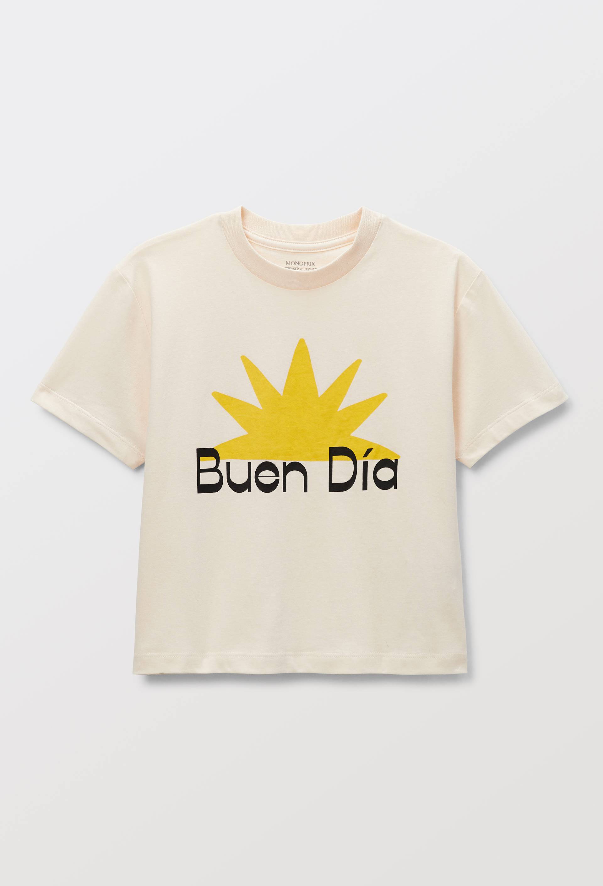 T-shirt &agrave; inscription en coton, Beige clair, large image number 0.0