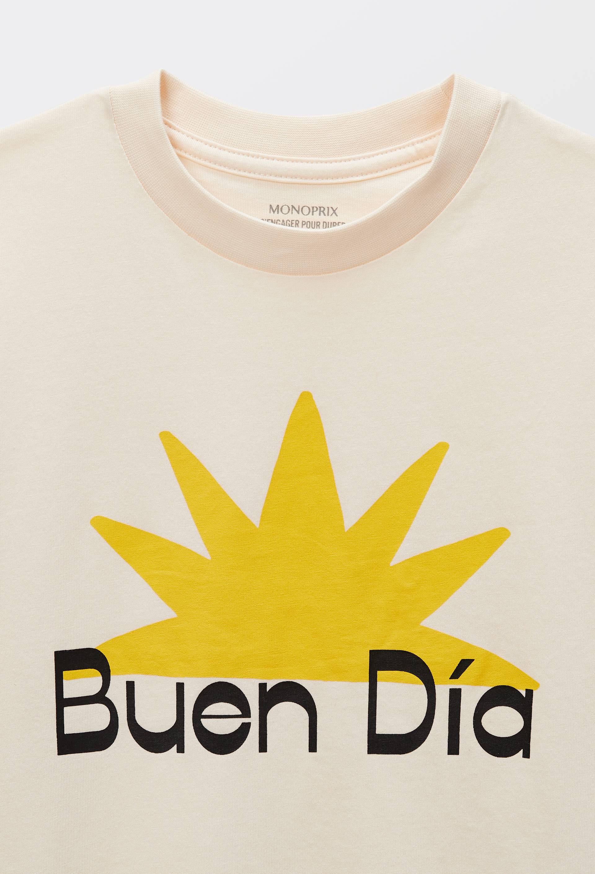 T-shirt &agrave; inscription en coton, Beige clair, large image number 2