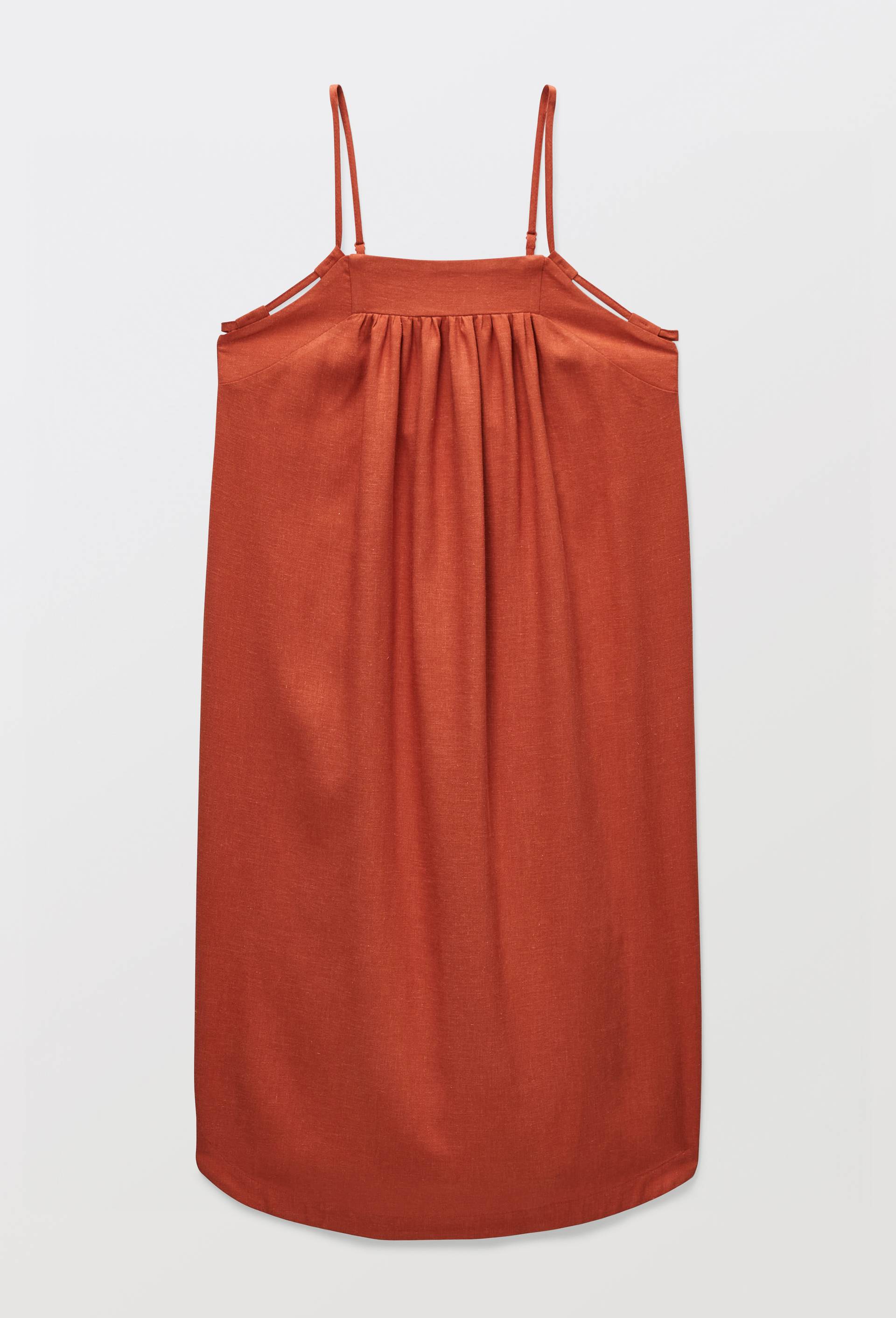 Chemise de nuit unie &agrave; fines bretelles en viscose et lin, Orange fonc&eacute;, large image number 2.0