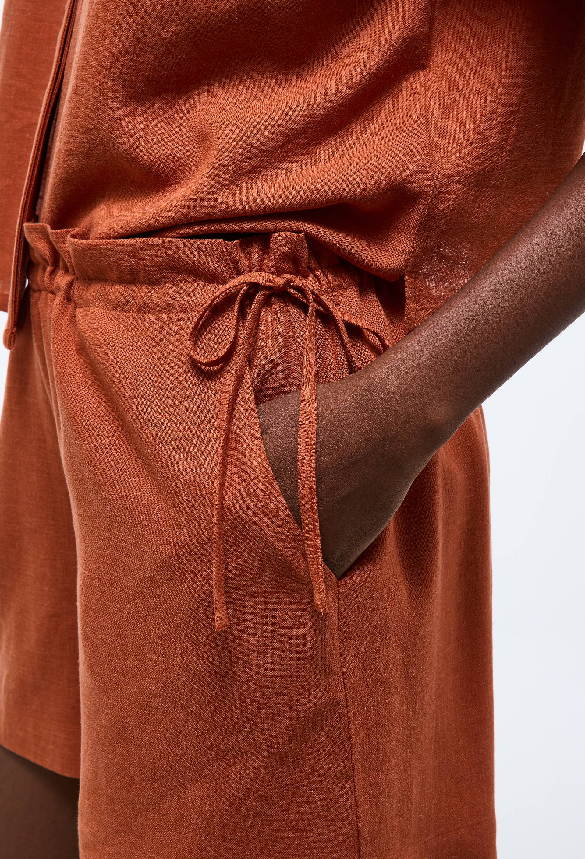 Pyjashort uni en viscose et lin, Orange fonc&eacute;, large image number 1.0