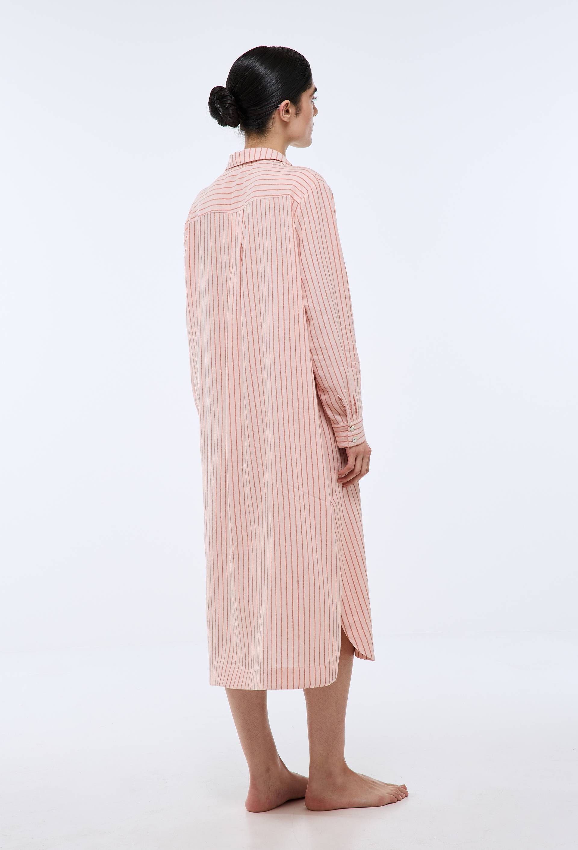 Chemise de nuit ray&eacute;e en viscose et lin, Rose, large image number 1
