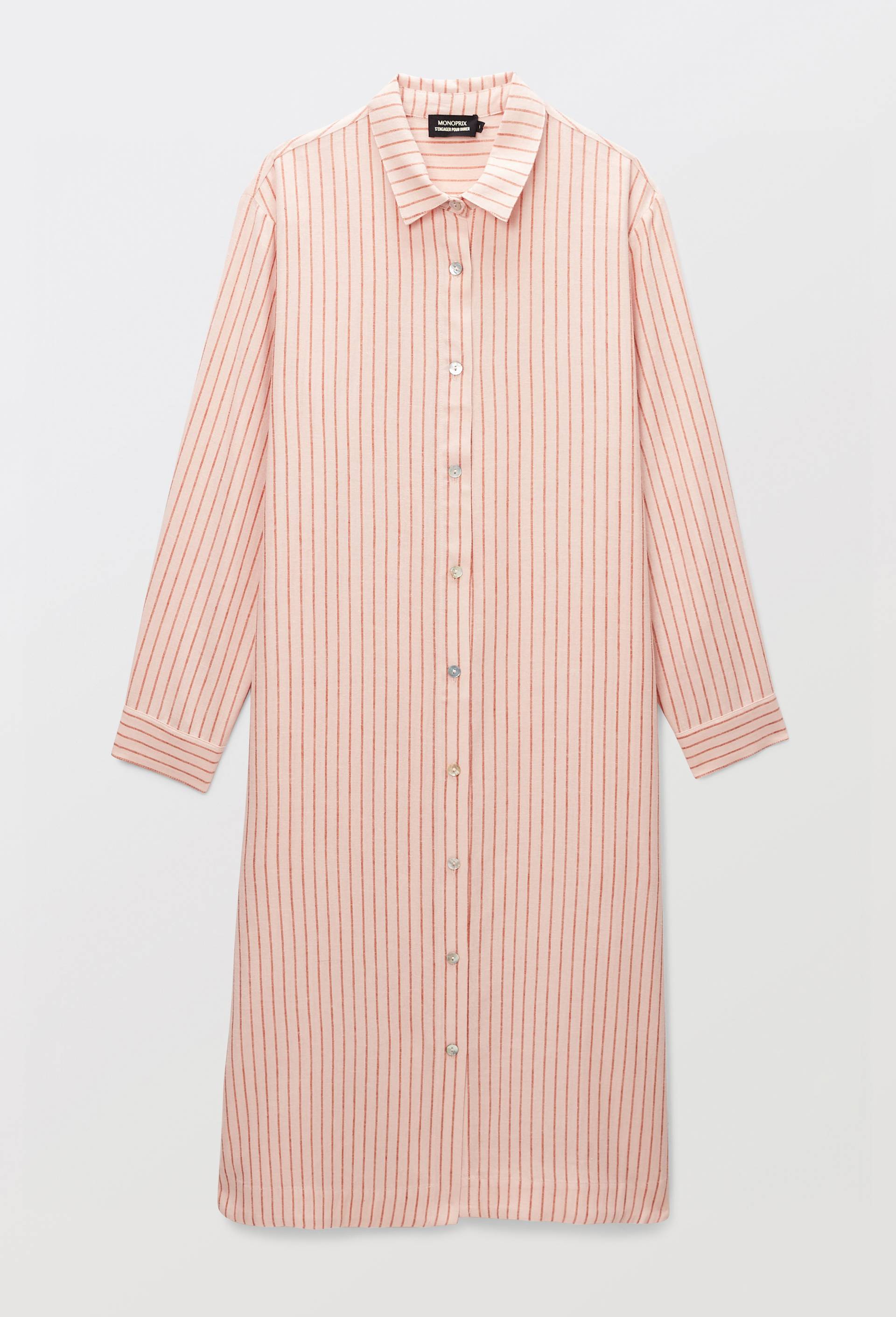 Chemise de nuit ray&eacute;e en viscose et lin, Rose, large image number 2.0