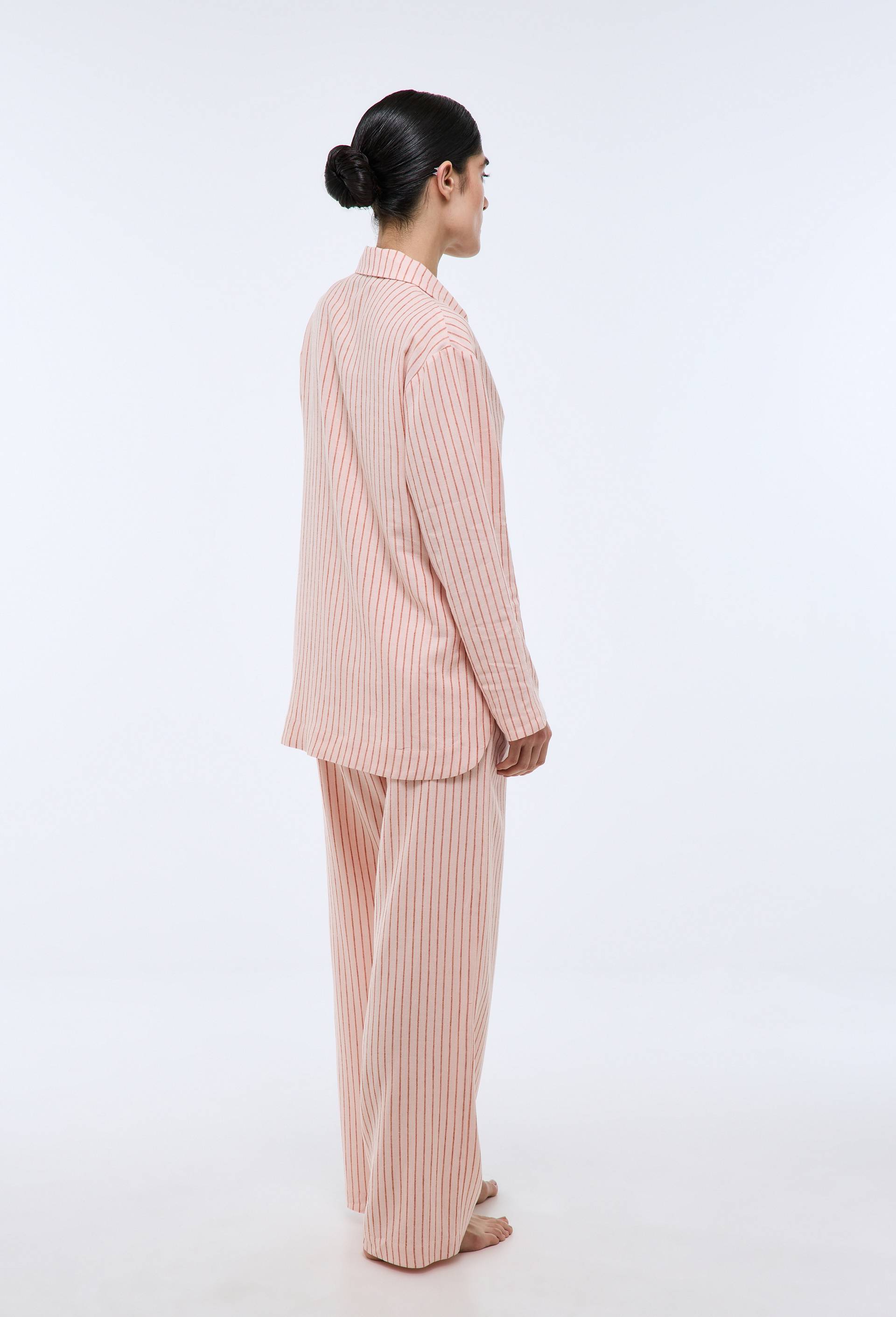 Pyjama long ray&eacute; en viscose et lin, Rose, large image number 1