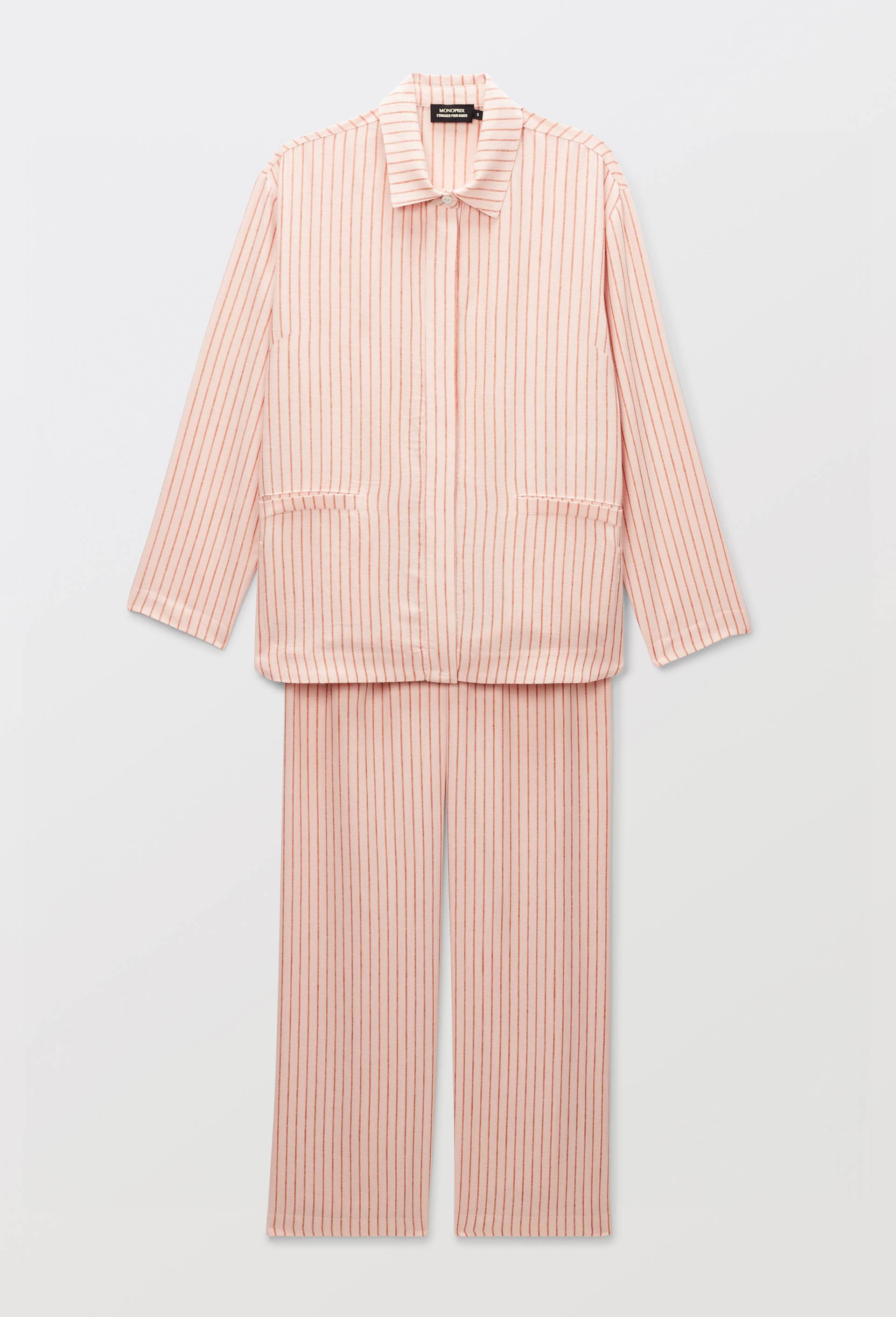 Pyjama long ray&eacute; en viscose et lin, Rose, large image number 2