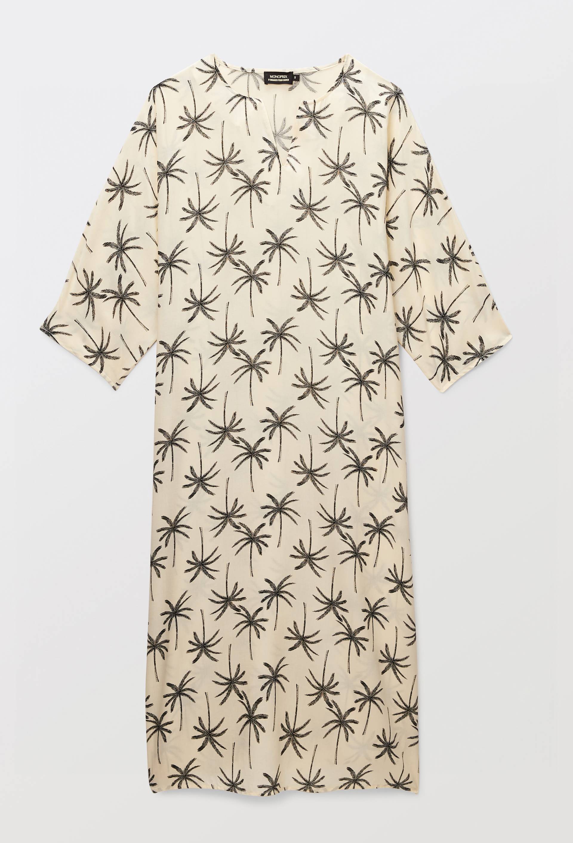 Chemise de nuit en viscose imprim&eacute;e, Ecru, large image number 2