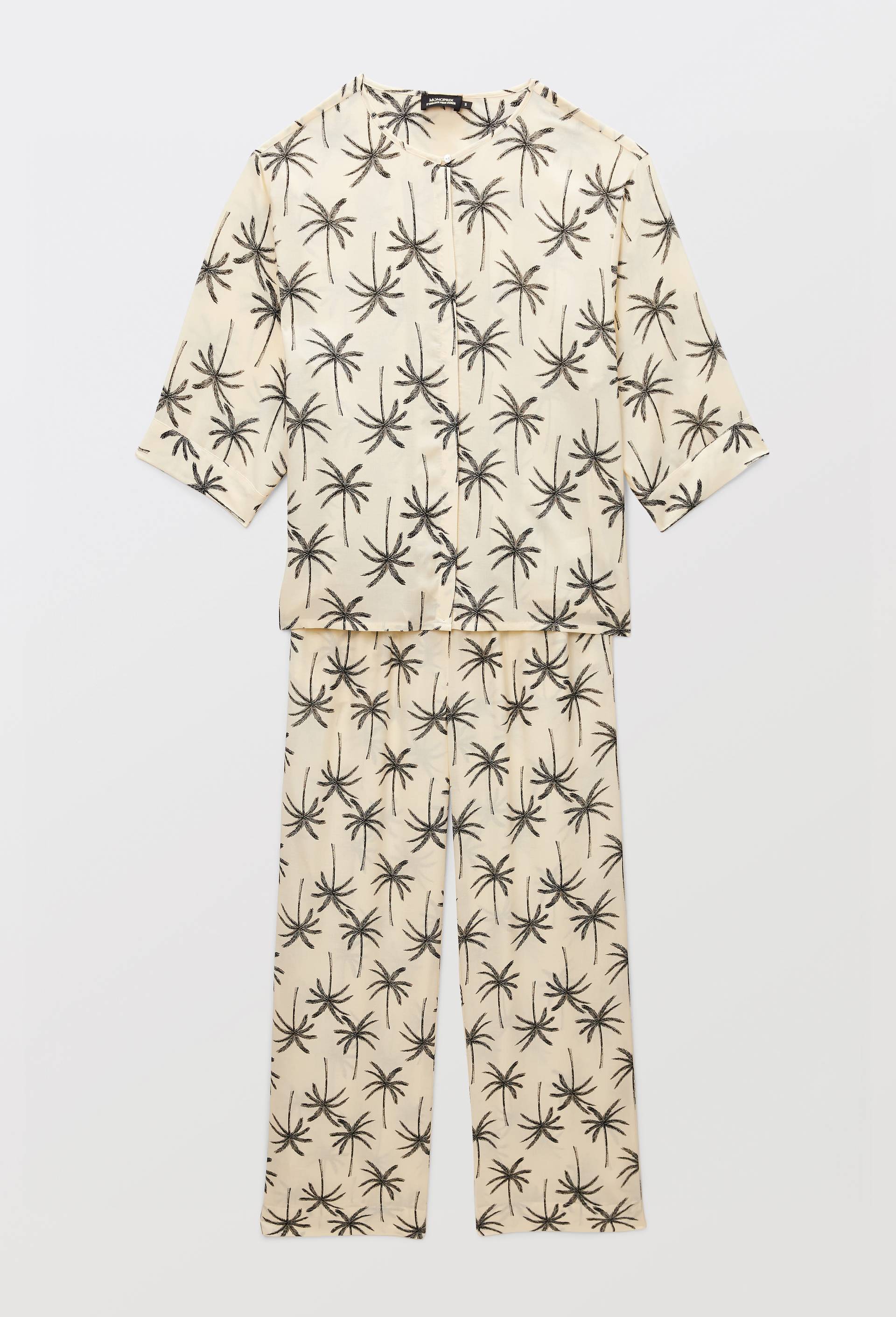 Pyjama long en viscose imprim&eacute;e, Ecru, large image number 2