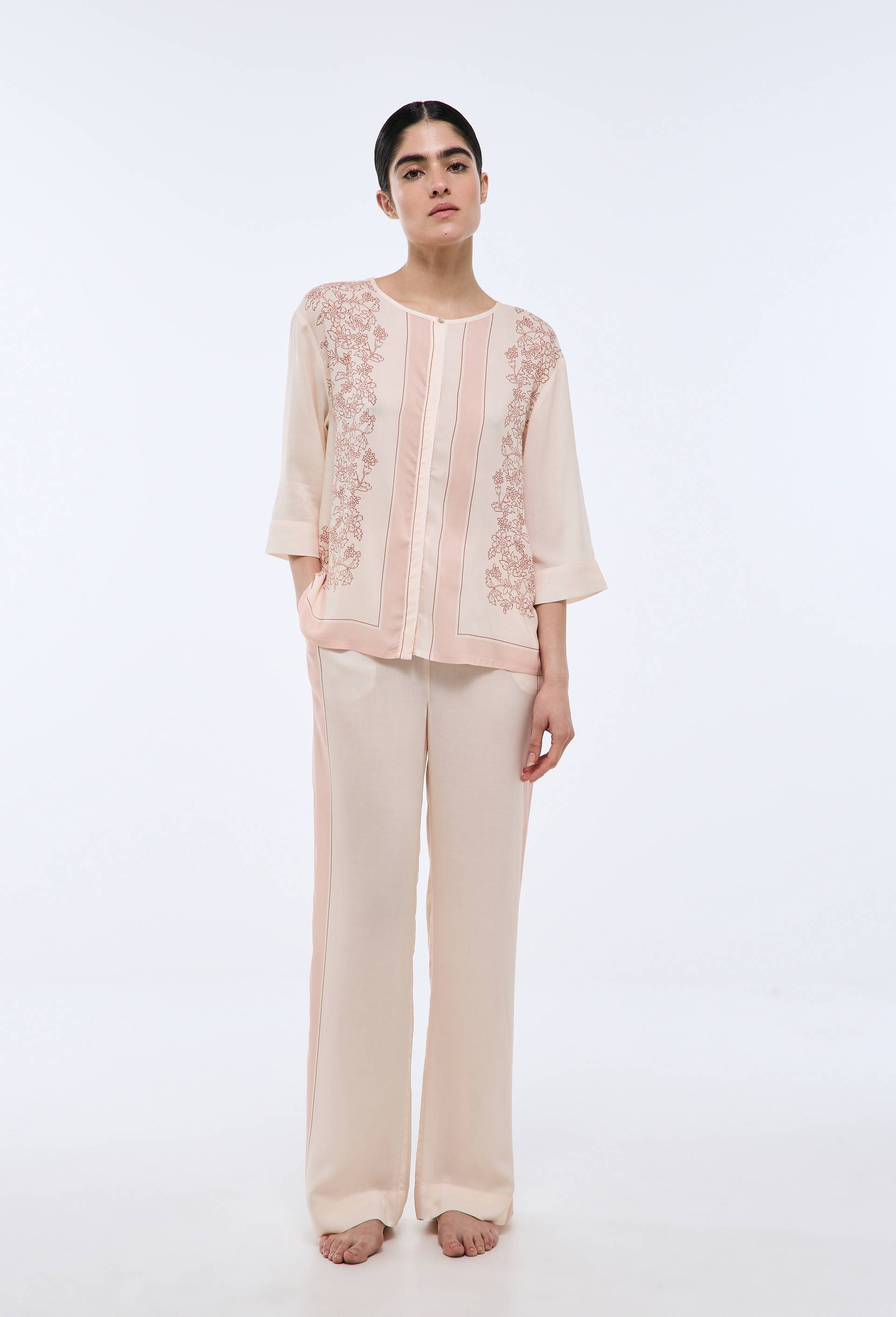 Pyjama long en viscose imprim&eacute;e, Rose, large image number 0