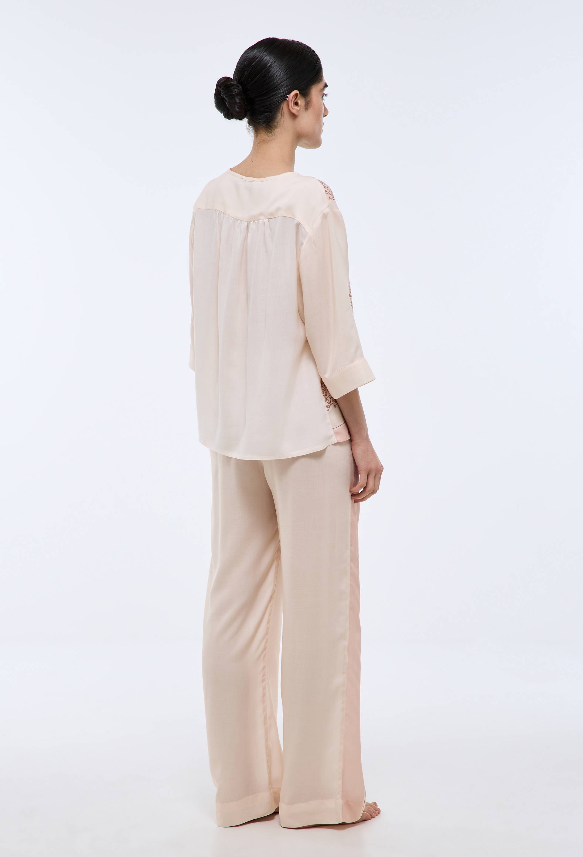 Pyjama long en viscose imprim&eacute;e, Rose, large image number 1.0