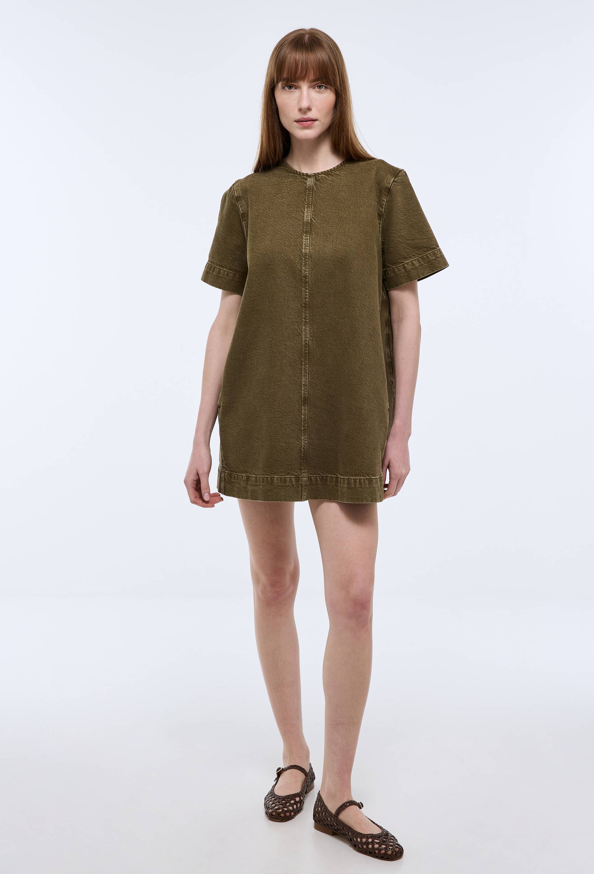 Robe courte unie en coton, Vert fonc&eacute;, large image number 0.0
