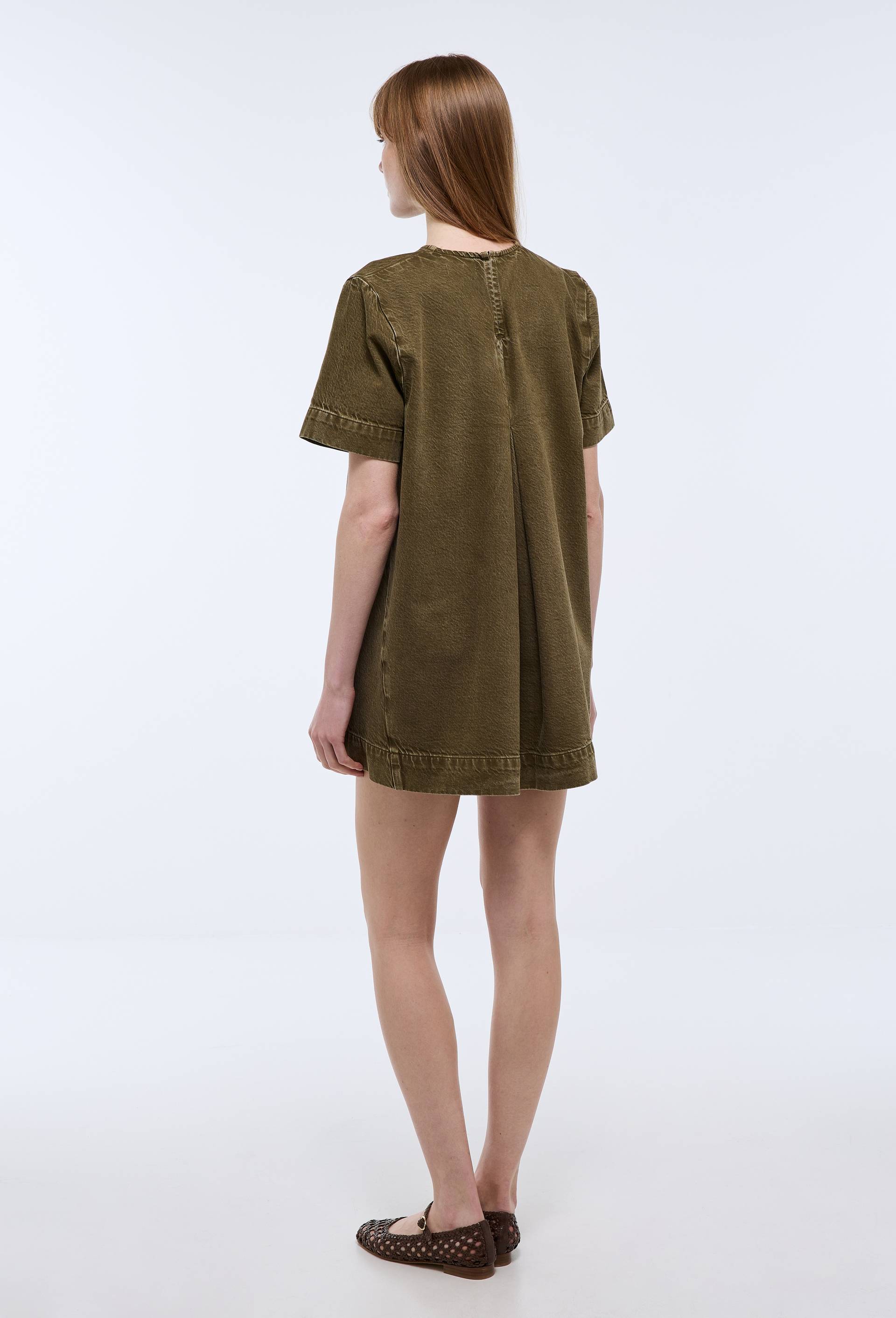 Robe courte unie en coton, Vert fonc&eacute;, large image number 1