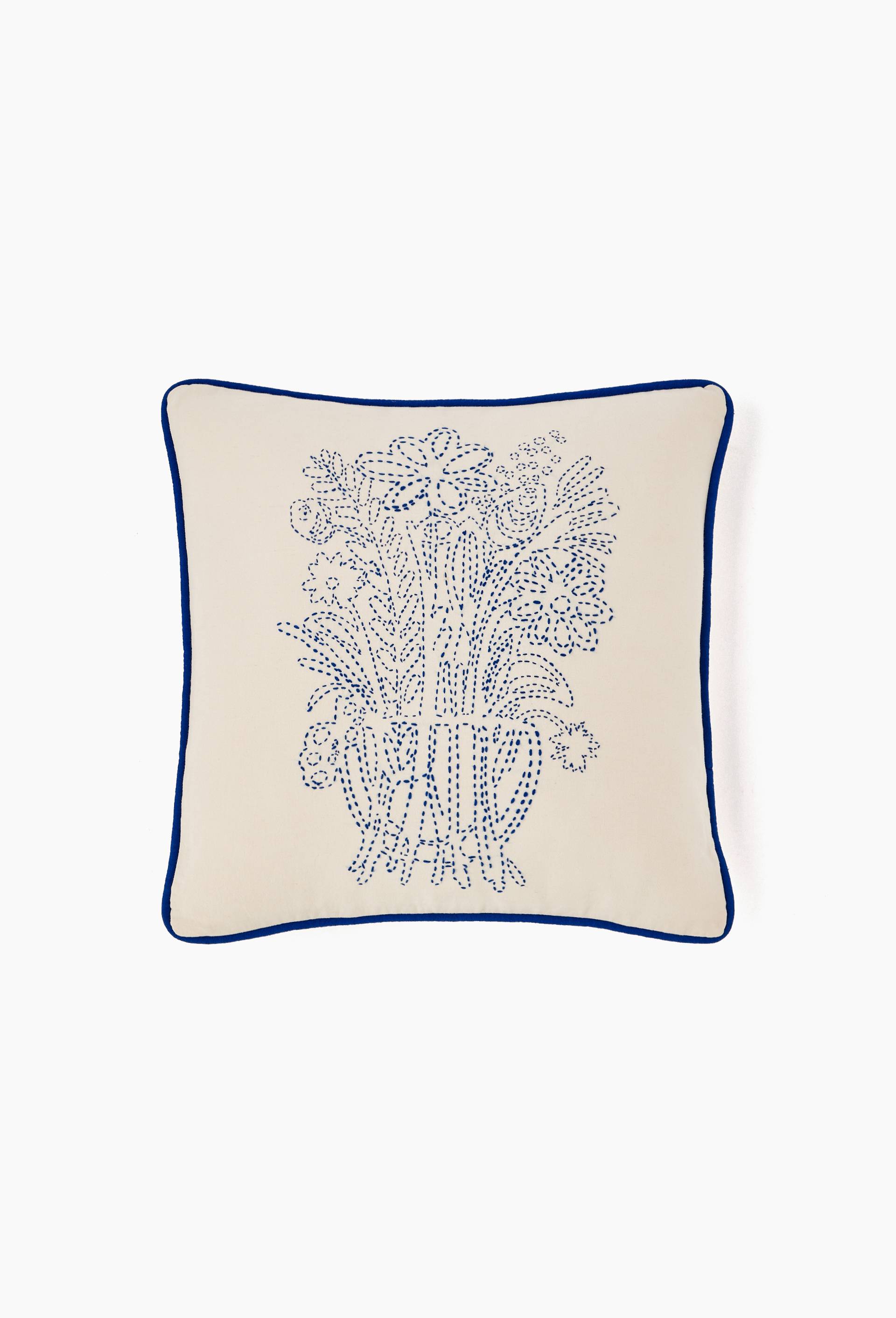 Coussin brod&eacute;, 50x50cm, en coton lin - BD GRAFT x MONOPRIX, Ecru, large image number 1