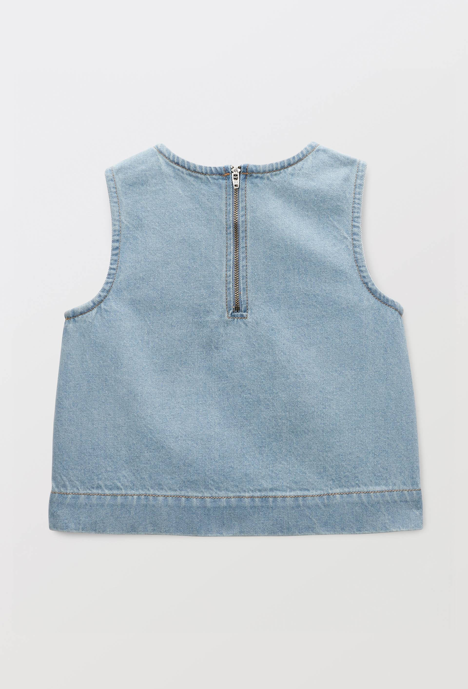 Top sans manches en jean avec poches coeur en coton, Bleu clair, large image number 3