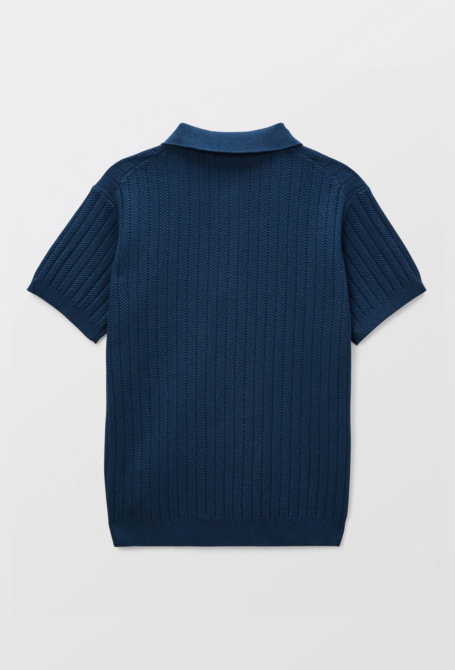 Polo maille manches courtes uni en coton, Bleu fonc&eacute;, large image number 2
