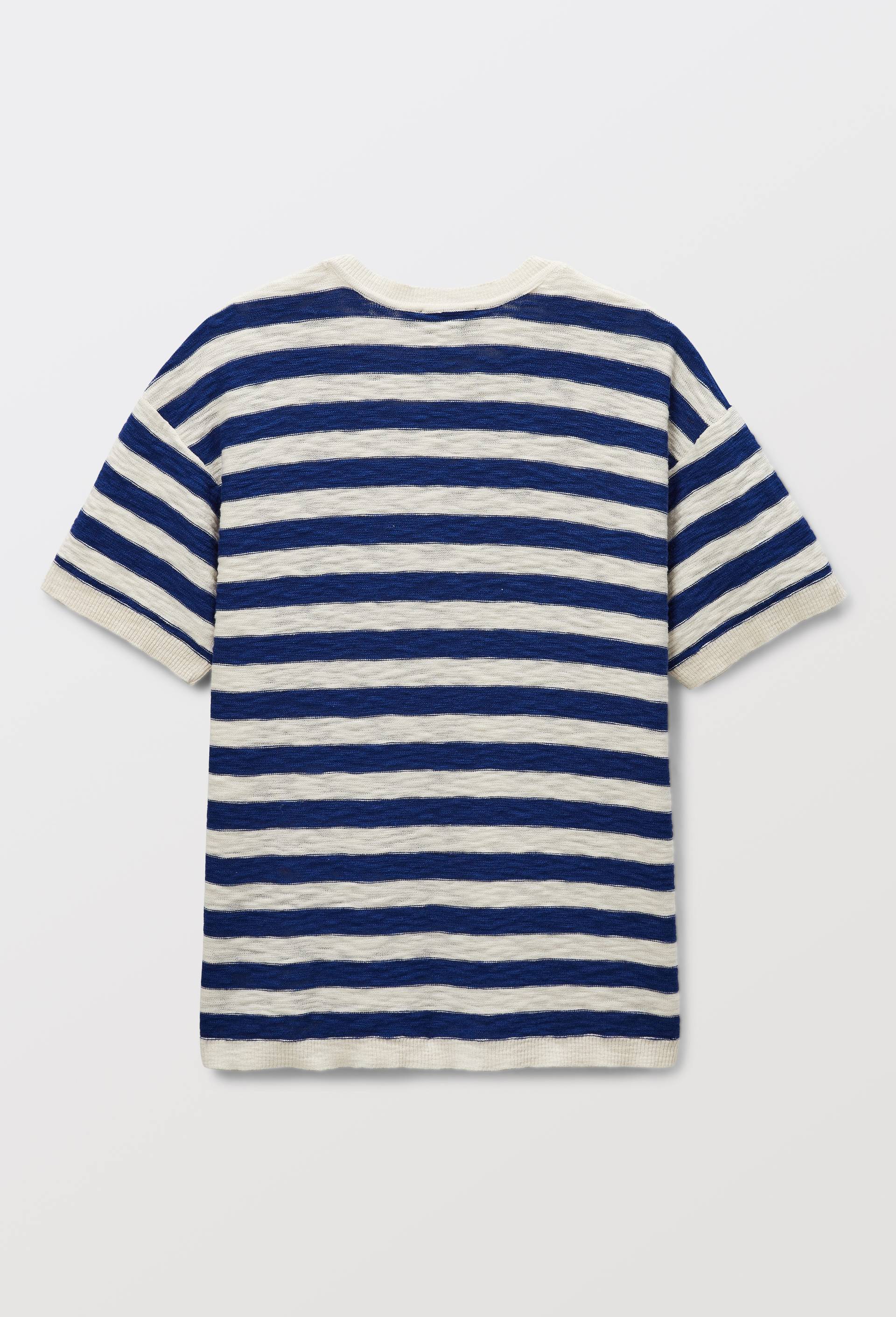 Tshirt ray&eacute; manches courtes ray&eacute; en maille en coton, Bleu, large image number 1