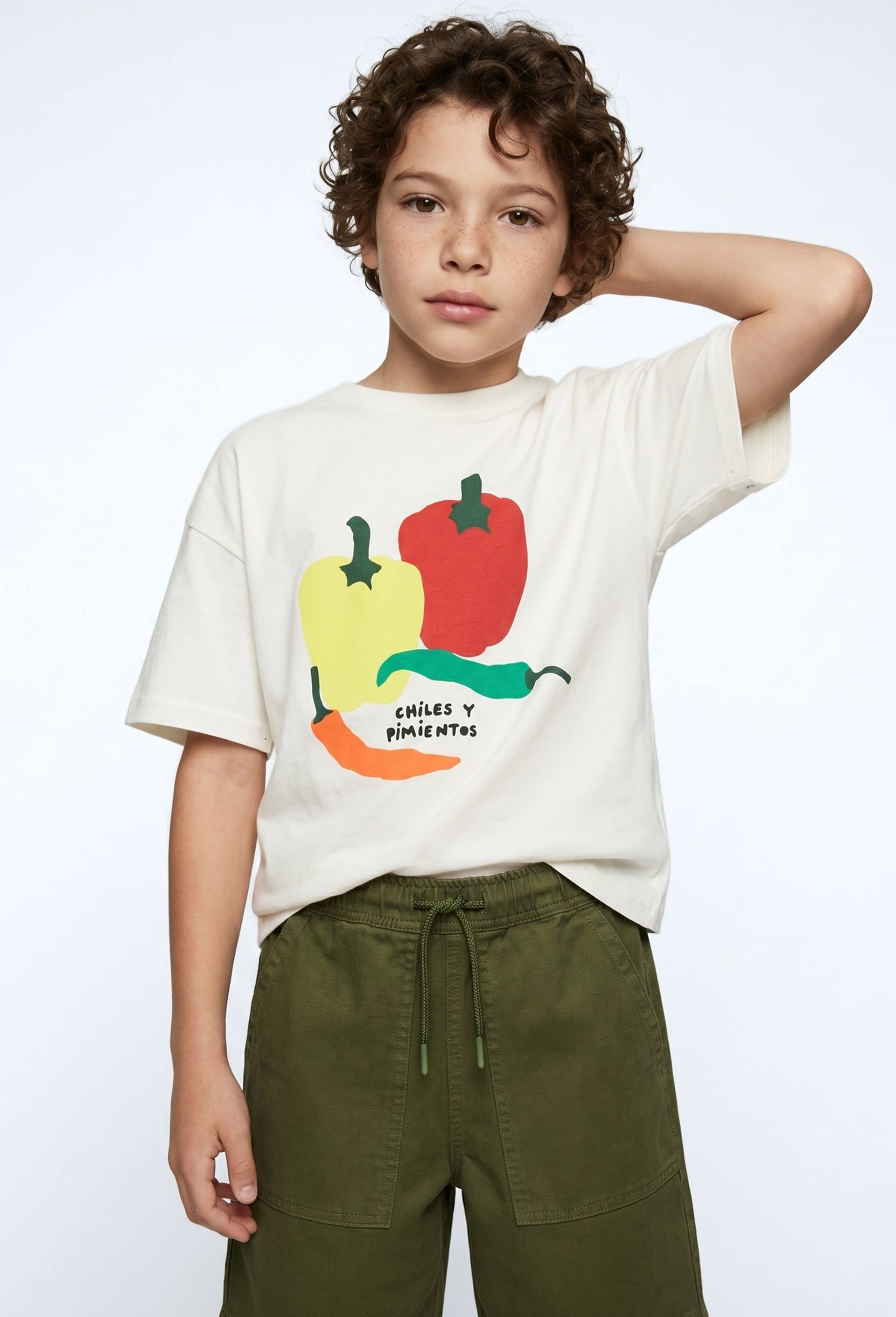 T-shirt manches courtes imprim&eacute; en coton BIO GOTS, Beige clair, large image number 1.0