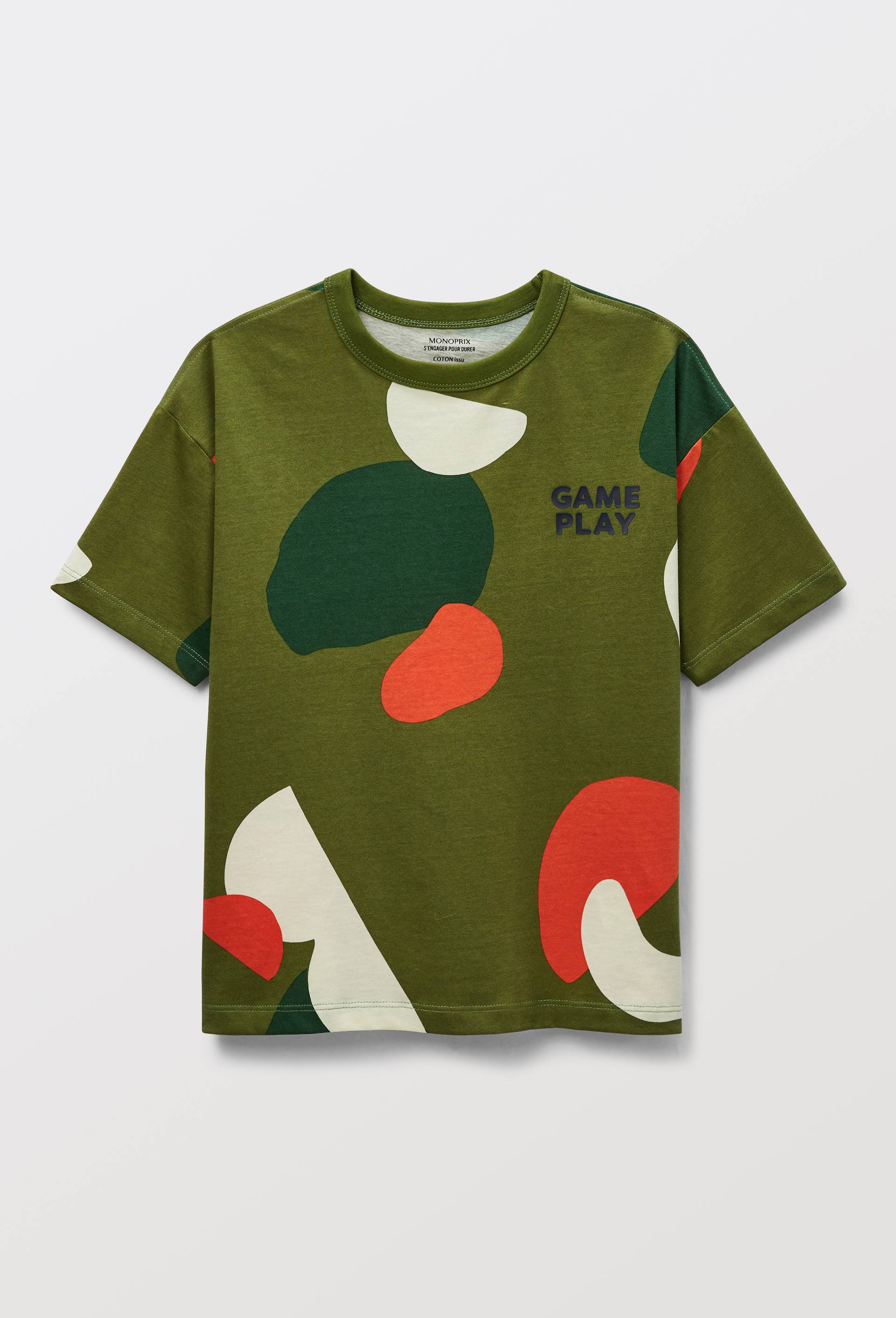 T-shirt manches courtes imprim&eacute; en coton BIO GOTS, Vert, large image number 0