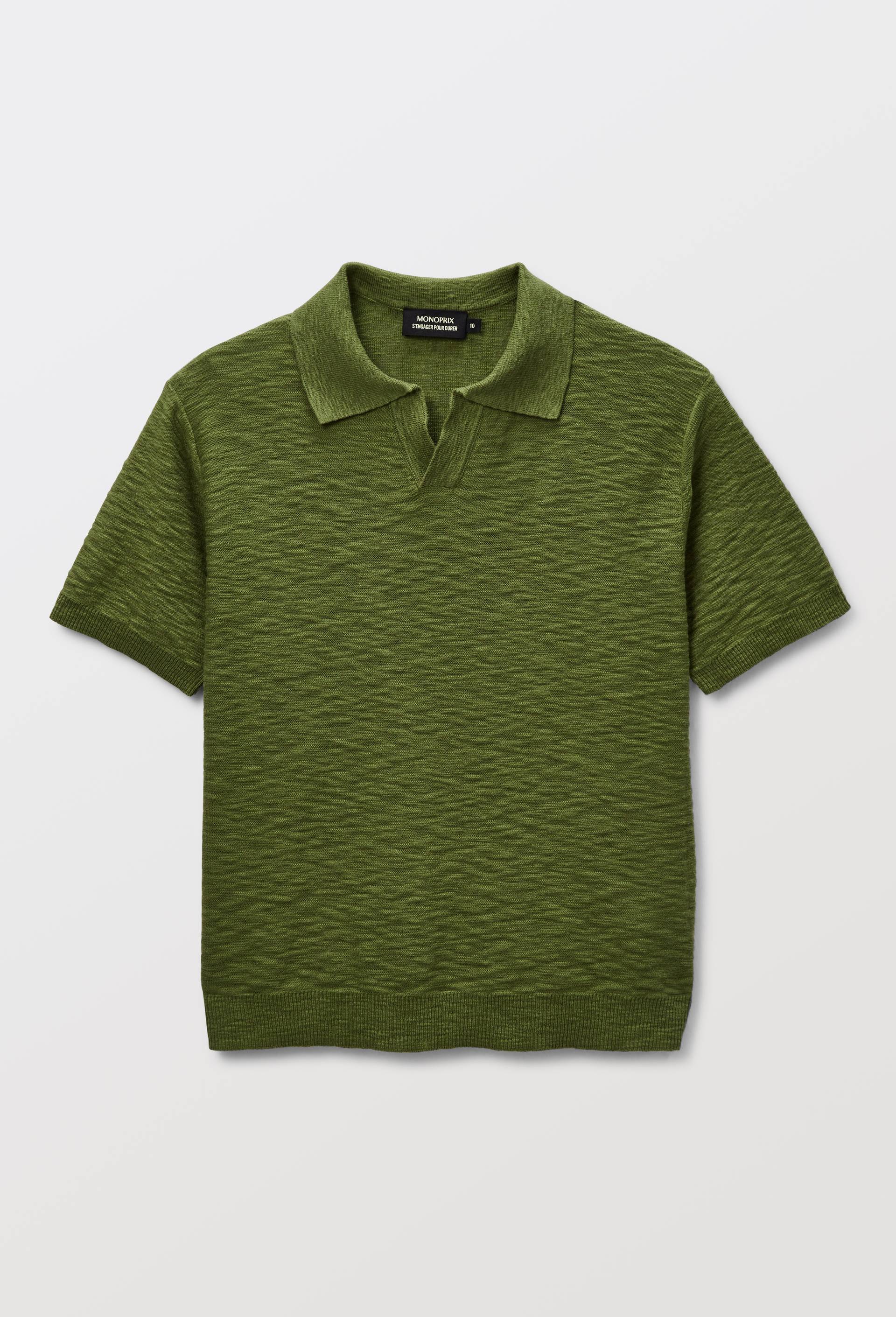 Polo maille manches courtes uni en coton, Vert, large image number 1