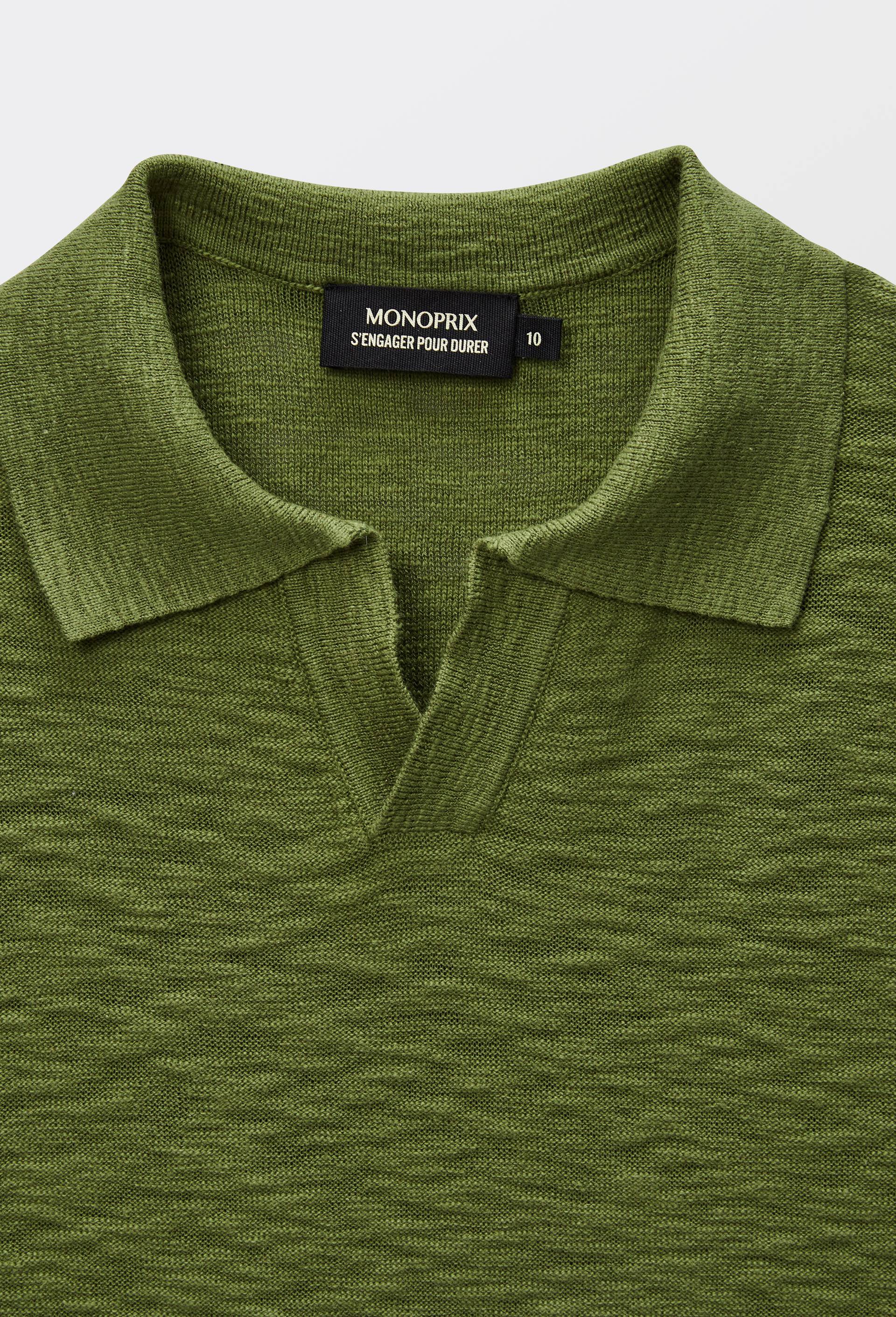 Polo maille manches courtes uni en coton, Vert, large image number 3.0