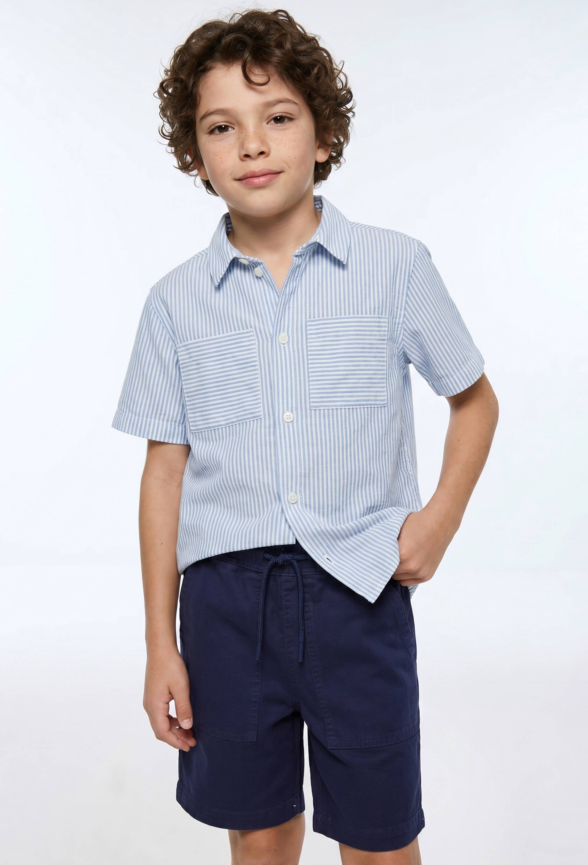 Chemise manches courtes ray&eacute;e en coton BIO GOTS, Bleu, large image number 0