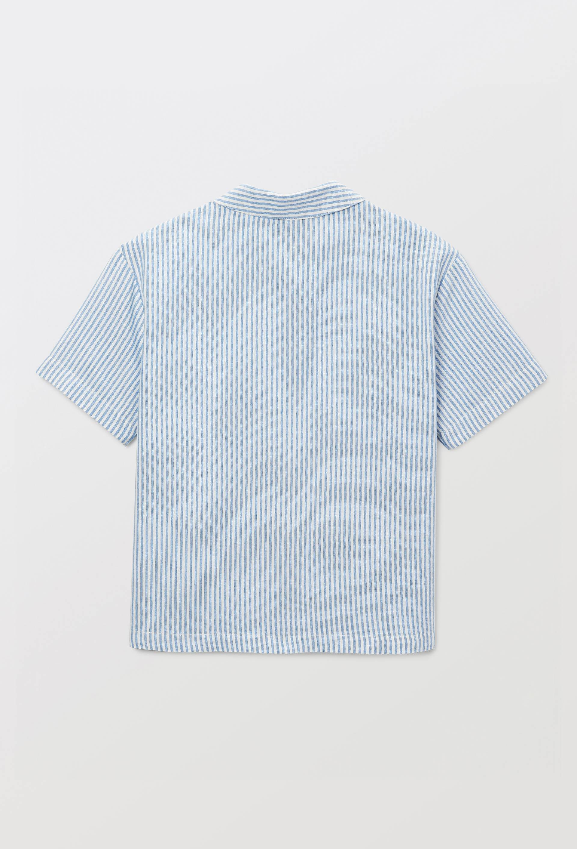 Chemise manches courtes ray&eacute;e en coton BIO GOTS, Bleu, large image number 3