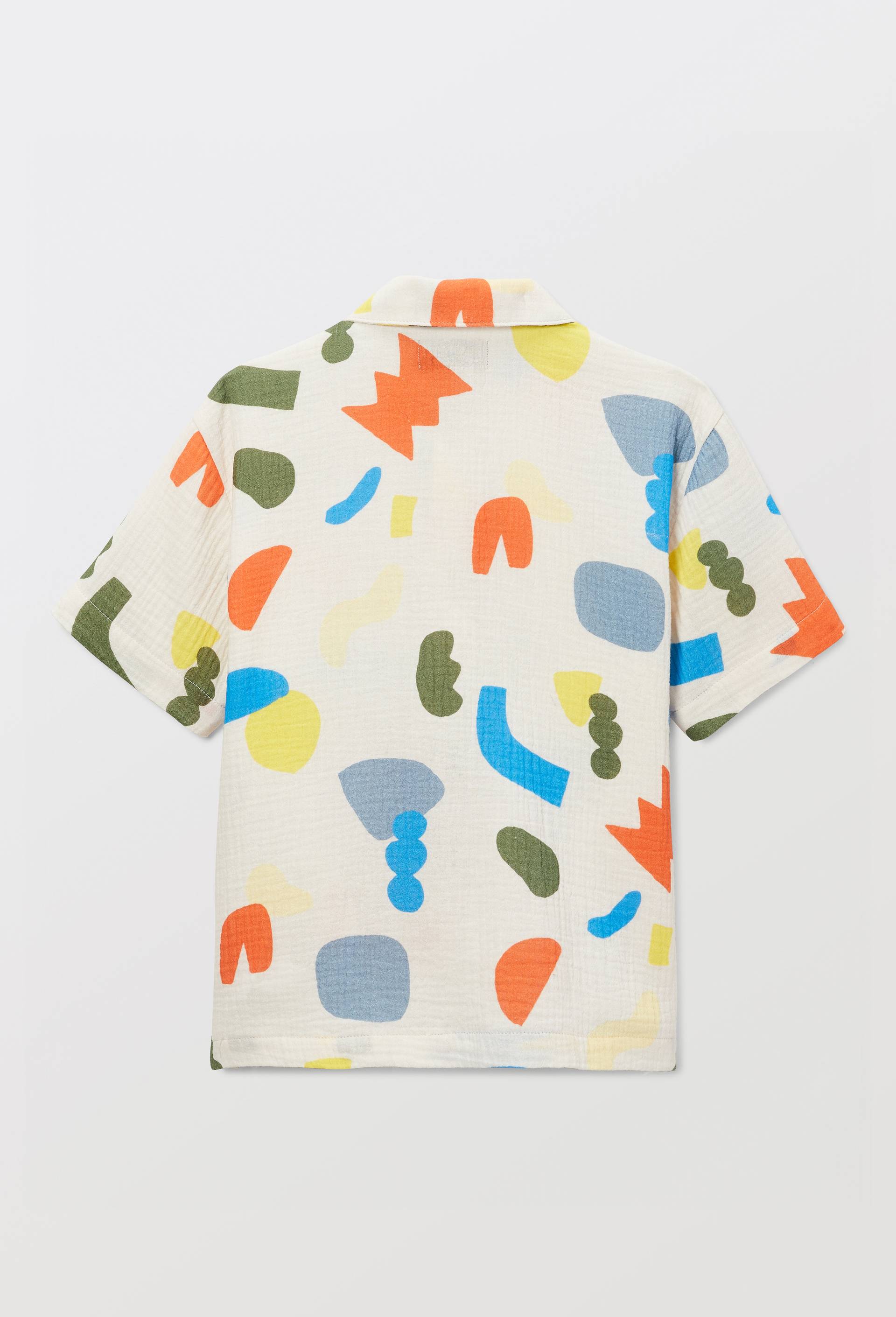 Chemise manches courtes imprim&eacute;e en gaze de coton BIO GOTS, Beige clair, large image number 2.0