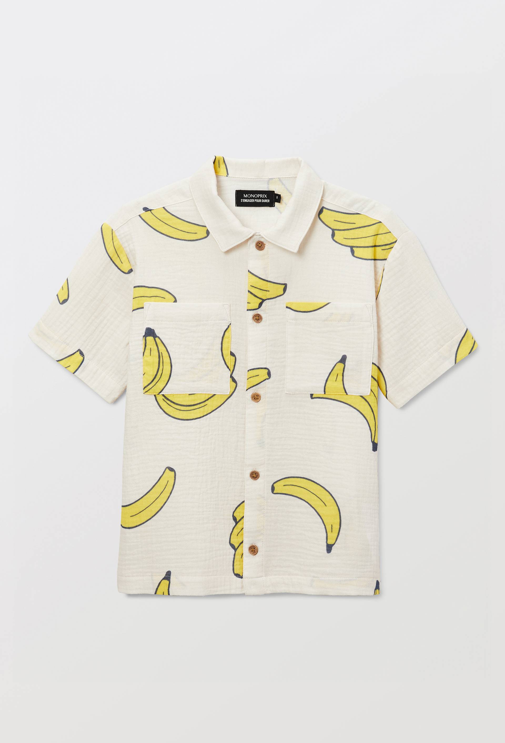 Chemise manches courtes imprim&eacute;e en gaze de coton BIO GOTS, Beige clair, large image number 1.0