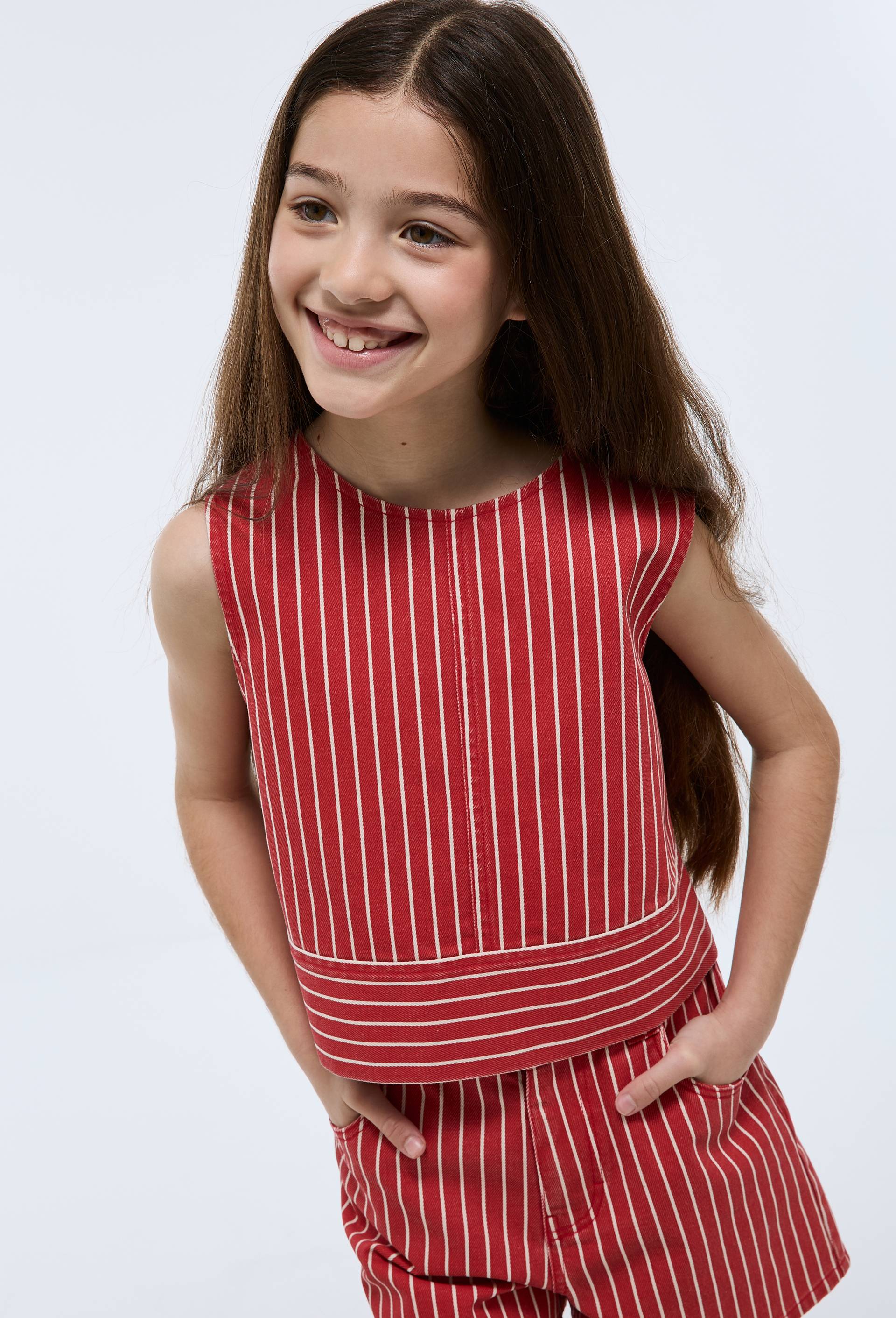 Blouse sans manche ray&eacute;e en coton, Rouge, large image number 1.0
