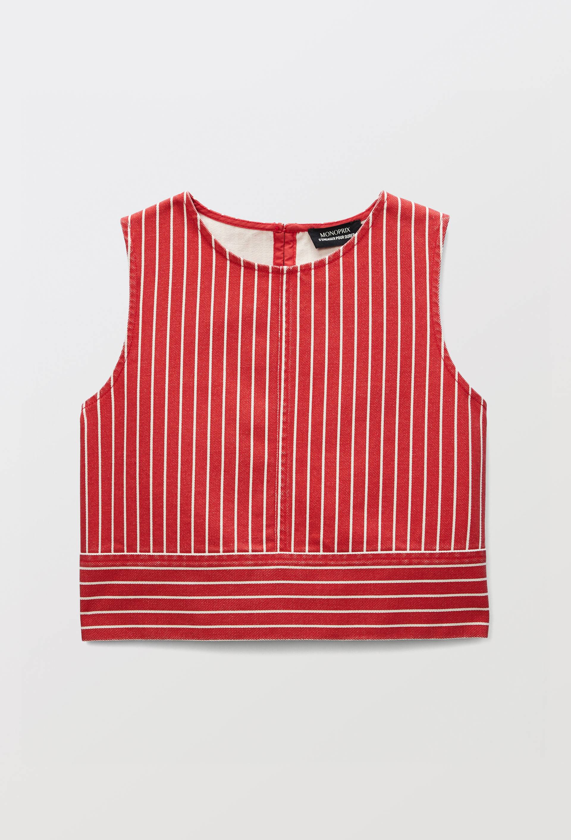 Blouse sans manche ray&eacute;e en coton, Rouge, large image number 2.0