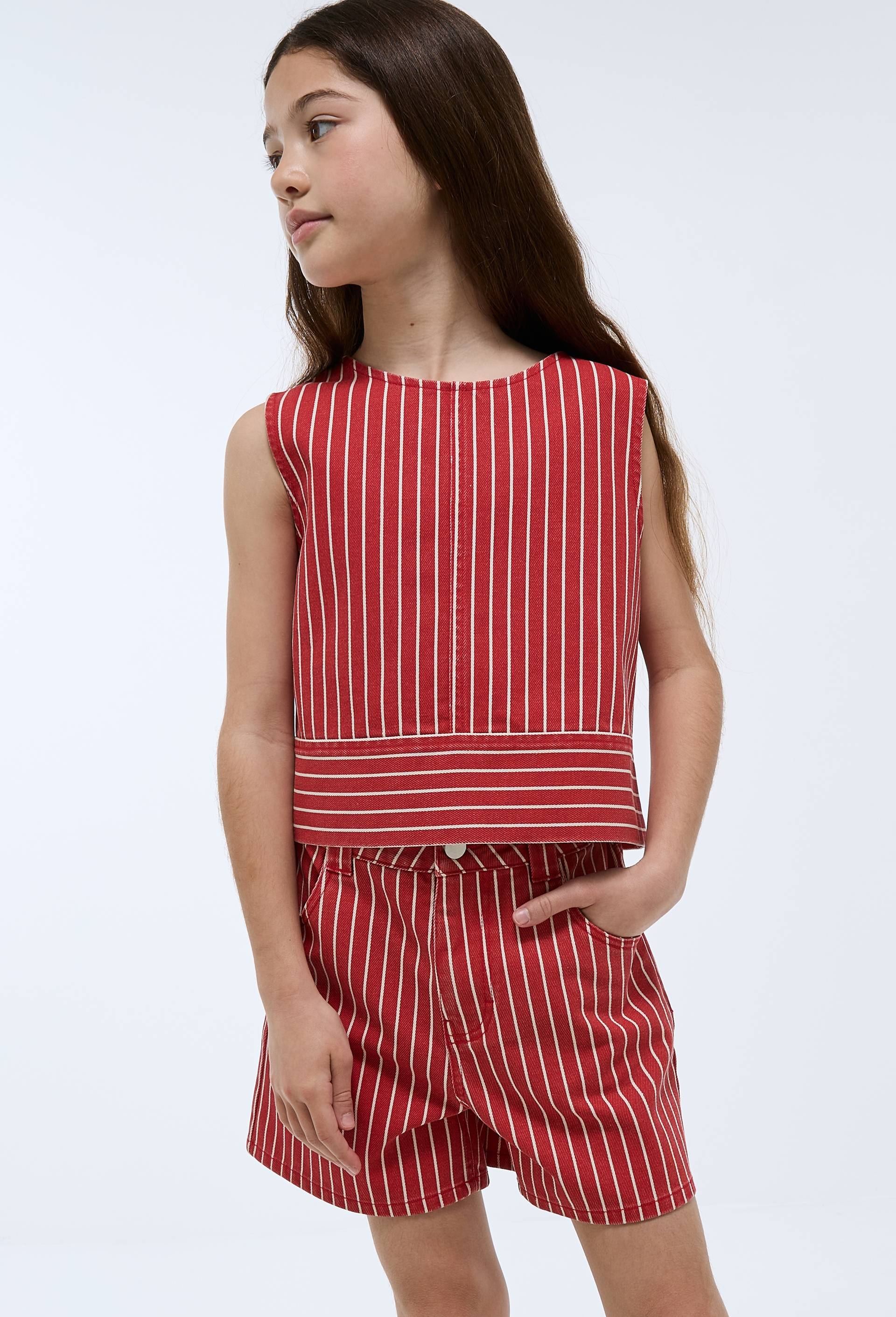 Short ray&eacute; en coton, Rouge, large image number 0