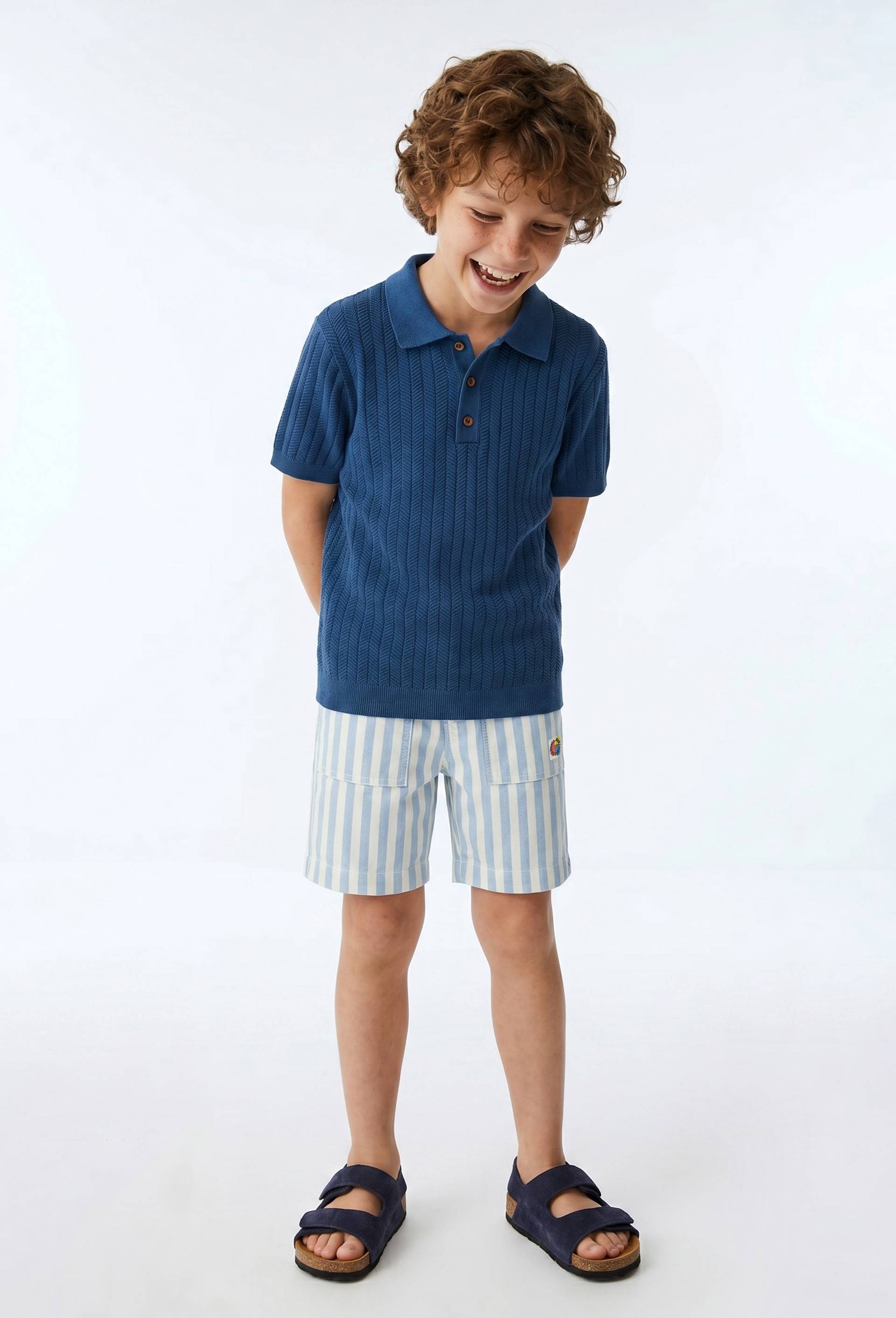 Short ray&eacute; en coton, Bleu, large image number 0