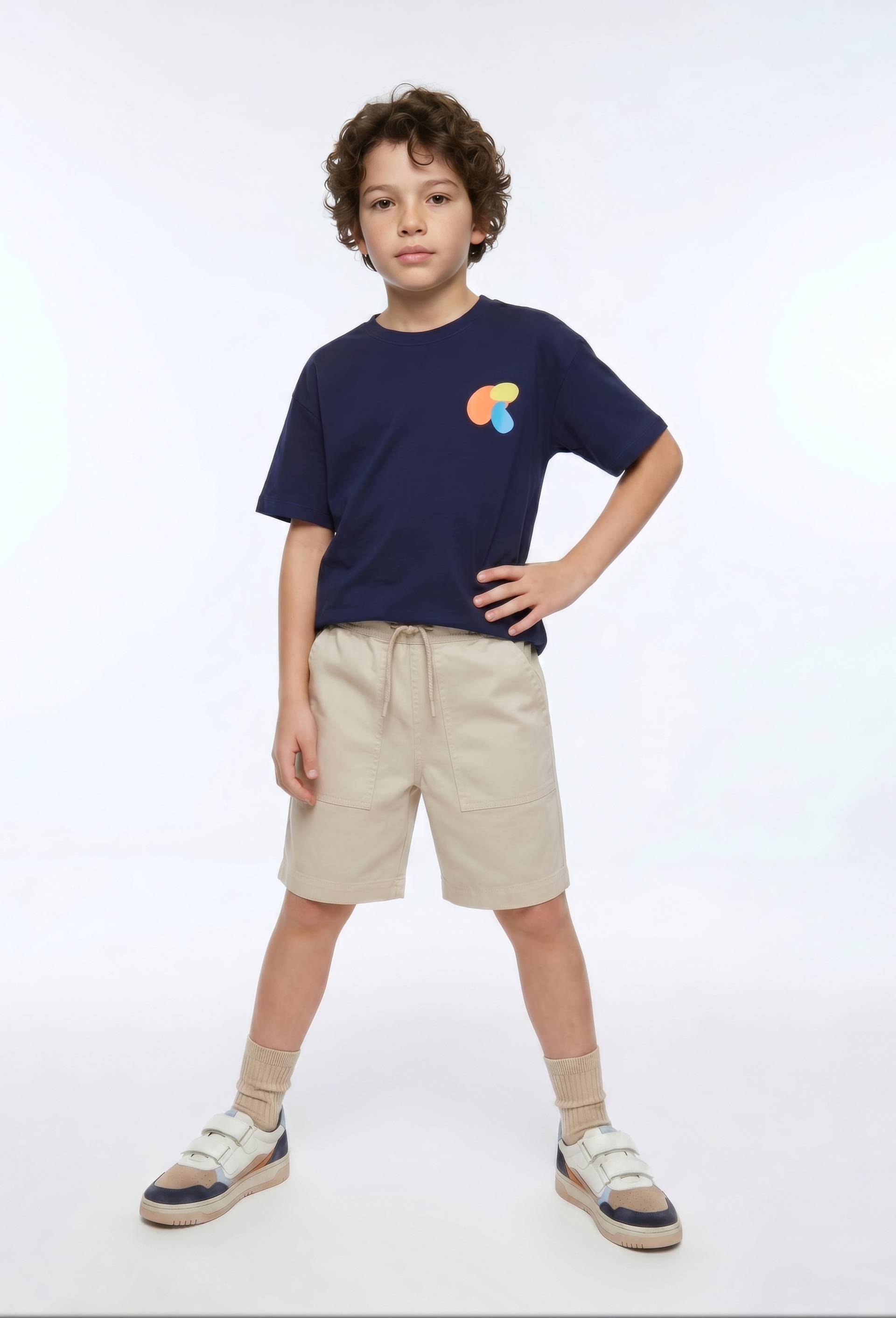 Short surteint uni en coton, Beige, large image number 0.0