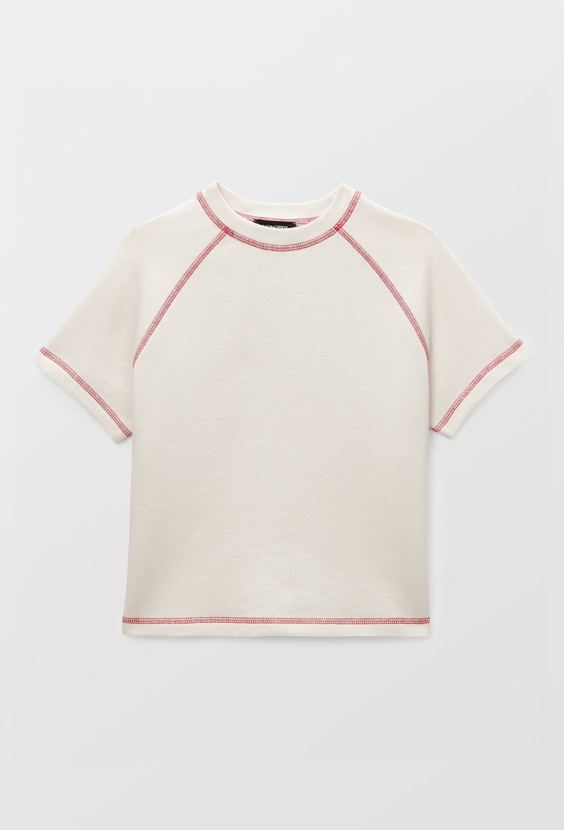 Sweat &agrave; manches courtes uni en coton BIO GOTS, Beige clair, large image number 1.0