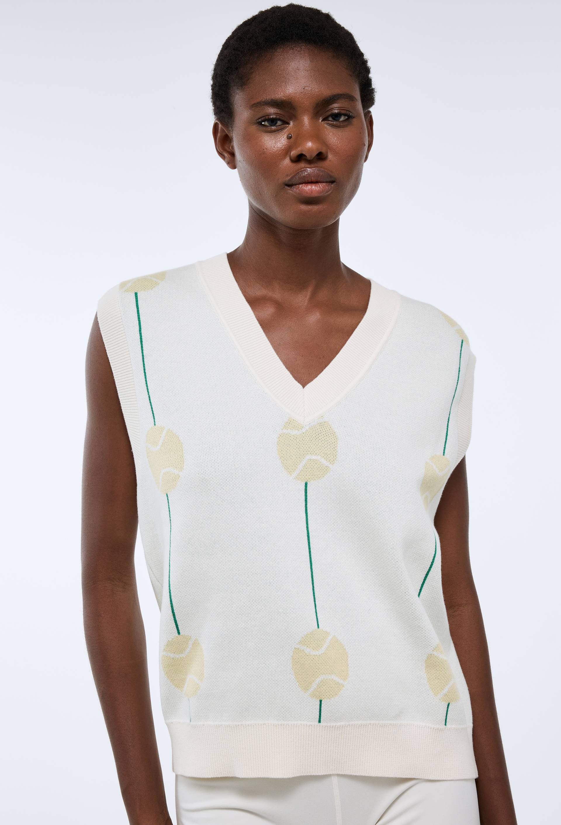 Pull jacquard sans manches en coton, Ecru, large image number 0