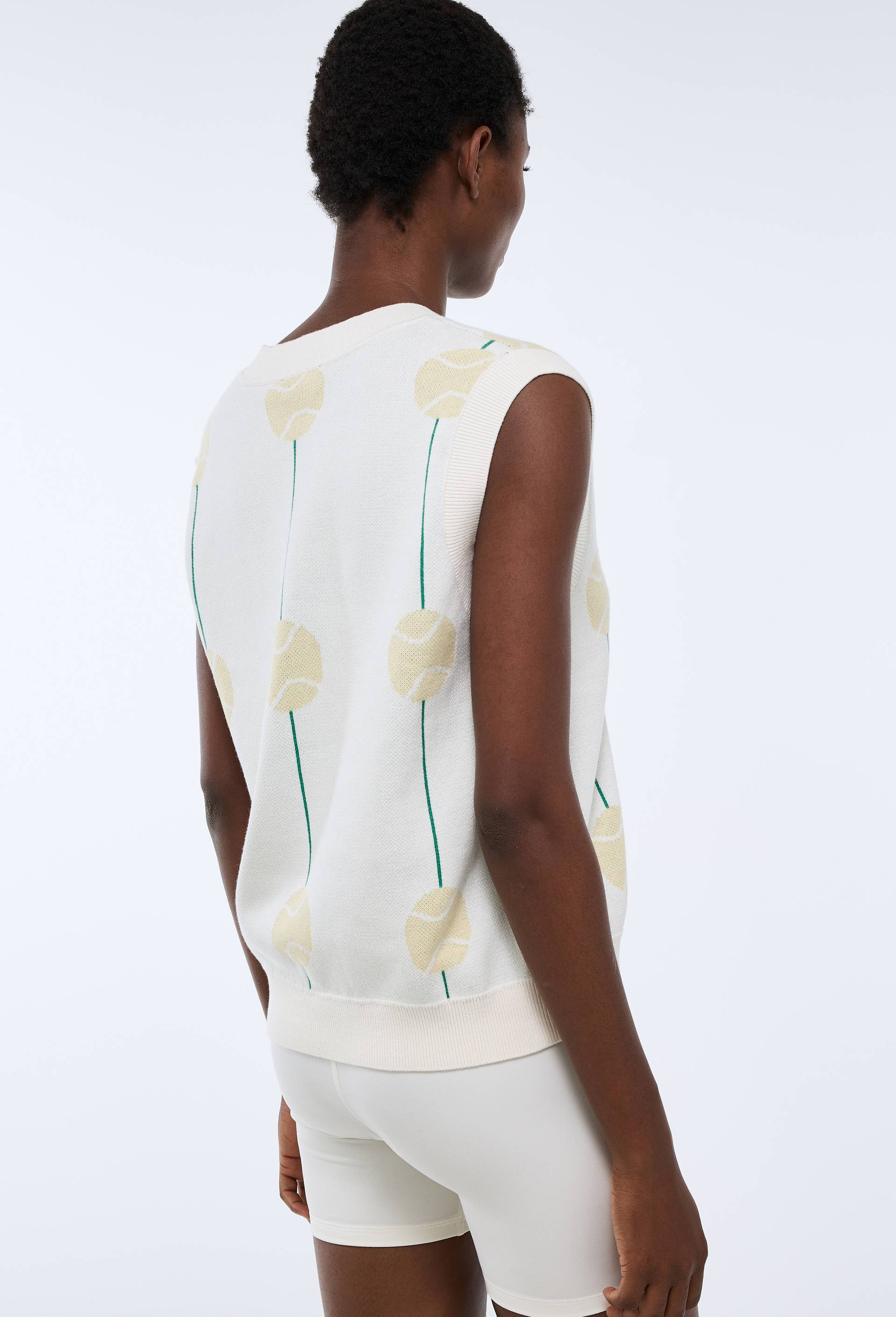 Pull jacquard sans manches en coton, Ecru, large image number 1