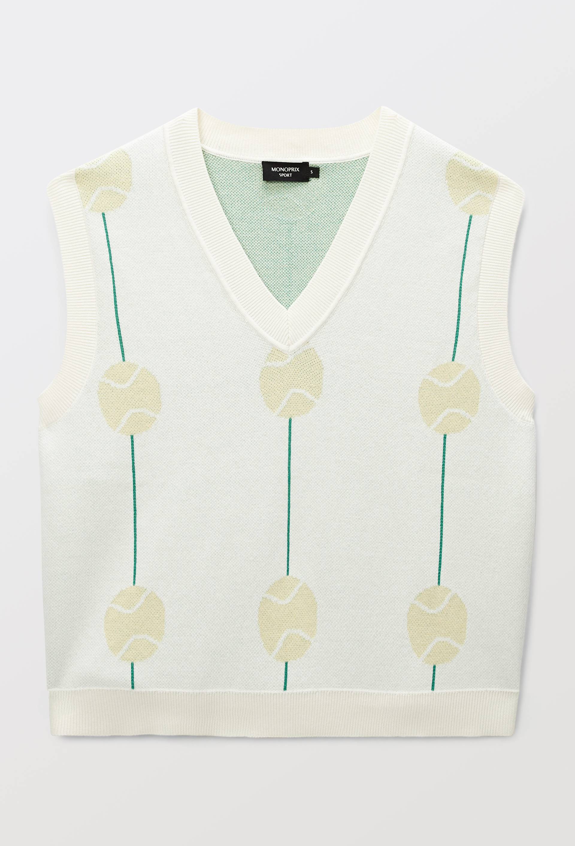 Pull jacquard sans manches en coton, Ecru, large image number 2