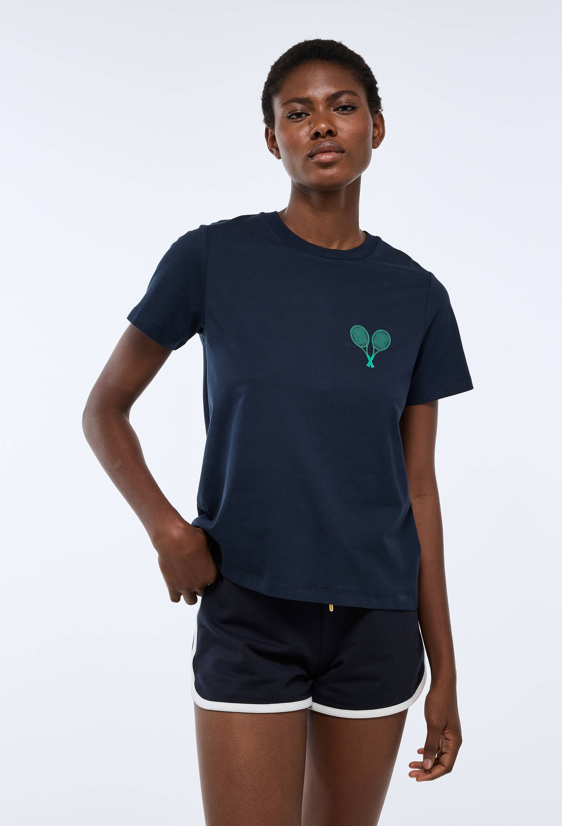 T-shirt de tennis &agrave; manches courtes en coton BIO GOTS, Bleu fonc&eacute;, large image number 0