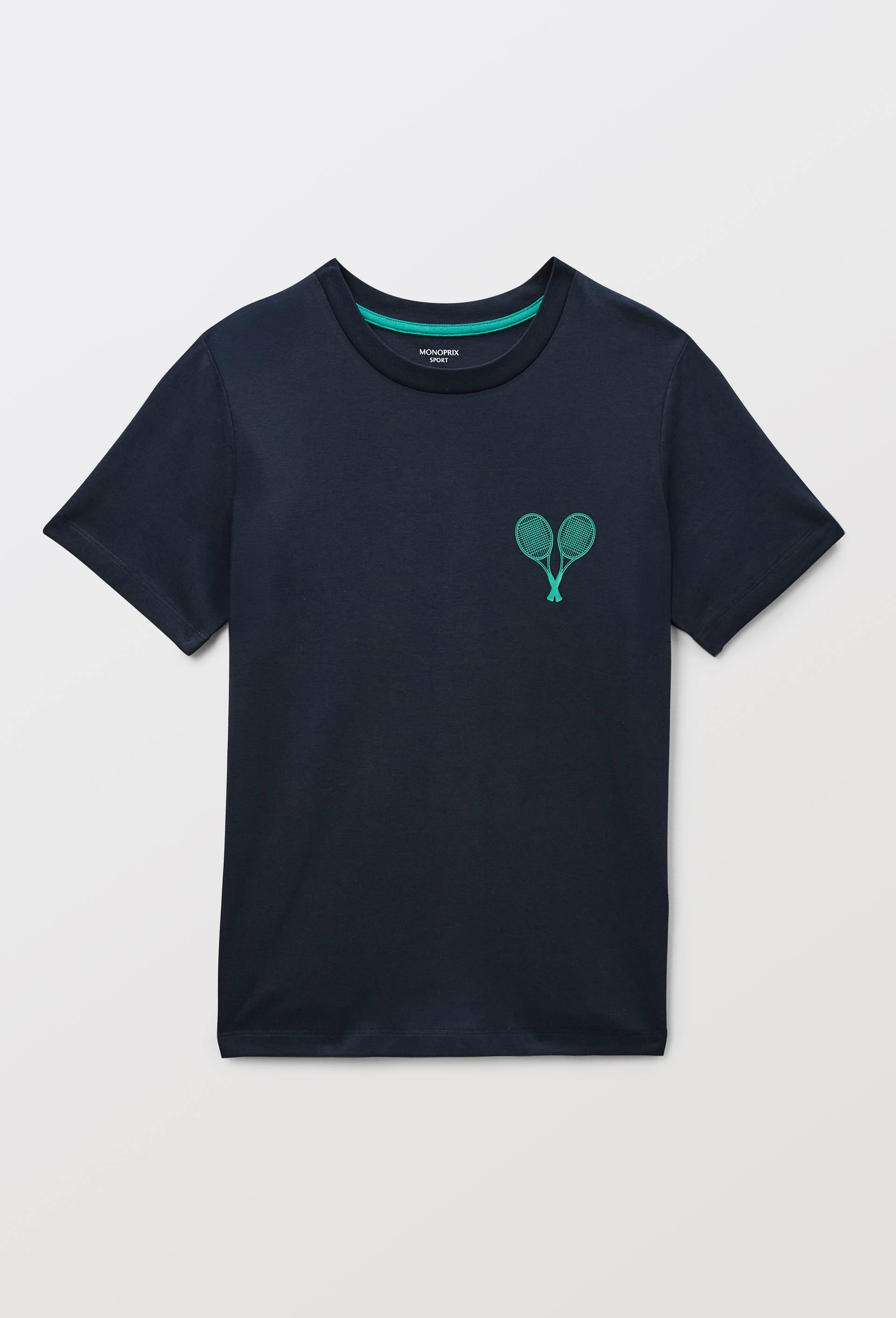 T-shirt de tennis &agrave; manches courtes en coton BIO GOTS, Bleu fonc&eacute;, large image number 2