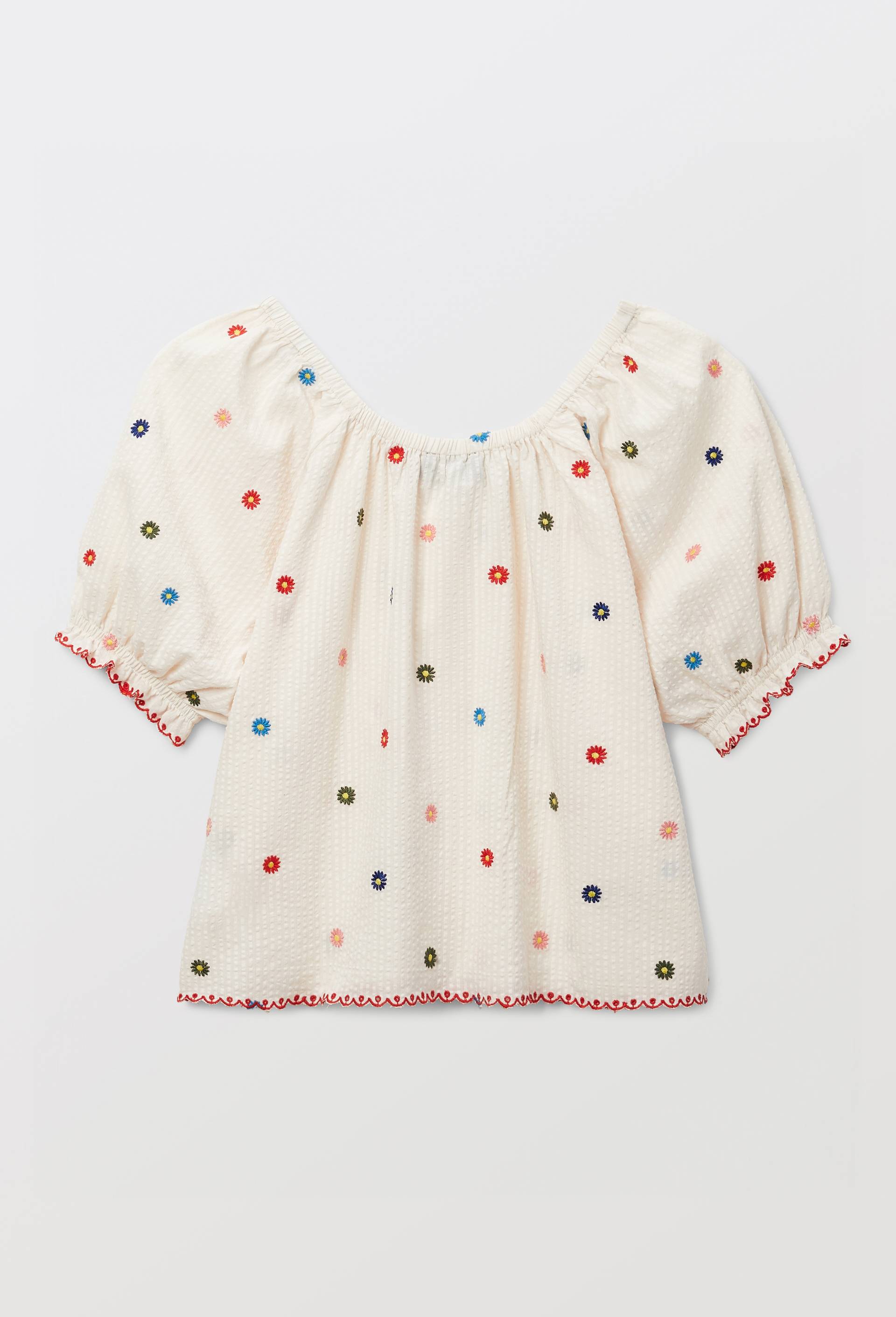 Blouse manche courte brod&eacute;e en coton, Beige clair, large image number 2