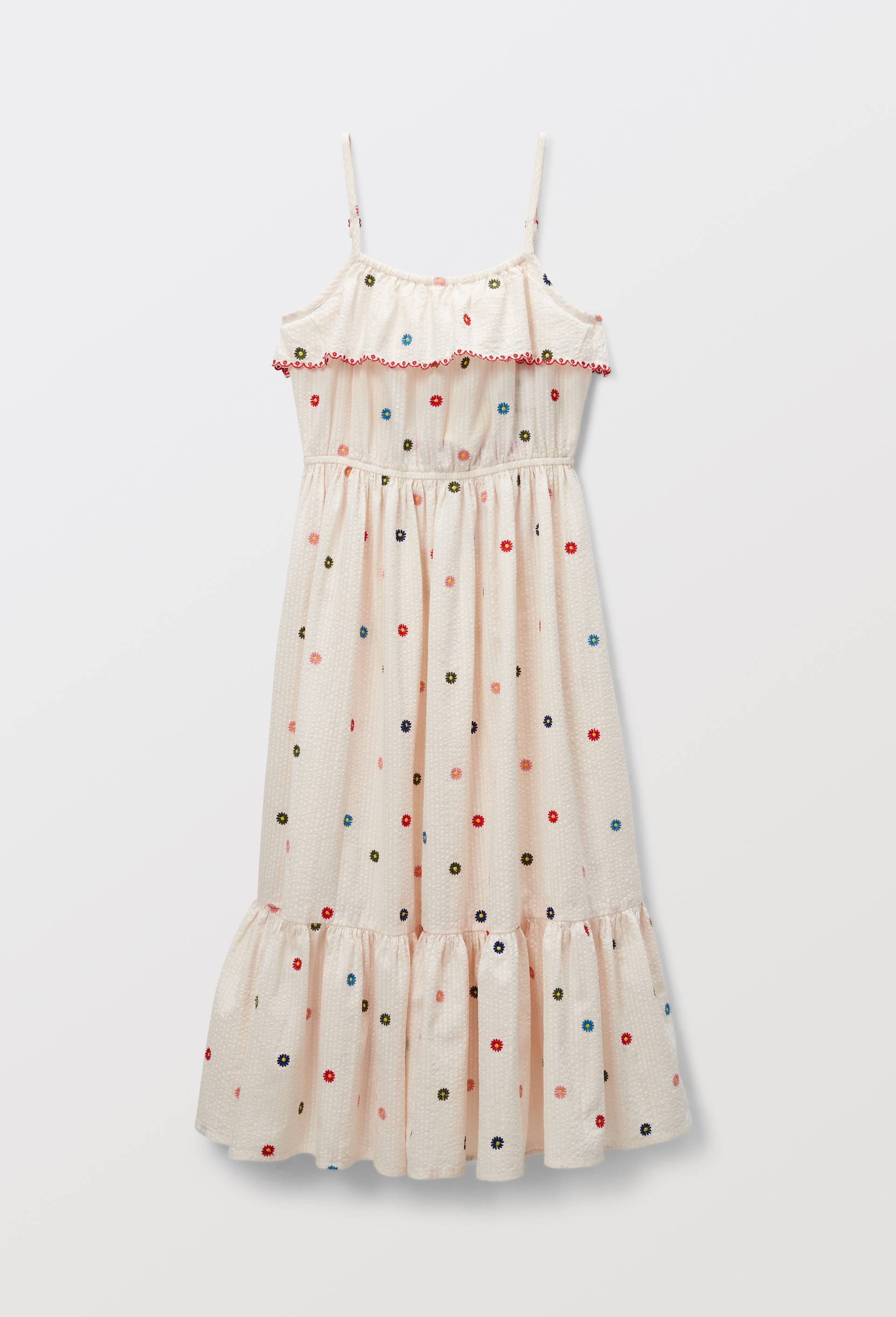 Robe longue &agrave; bretelles imprim&eacute;e en coton, Beige clair, large image number 0
