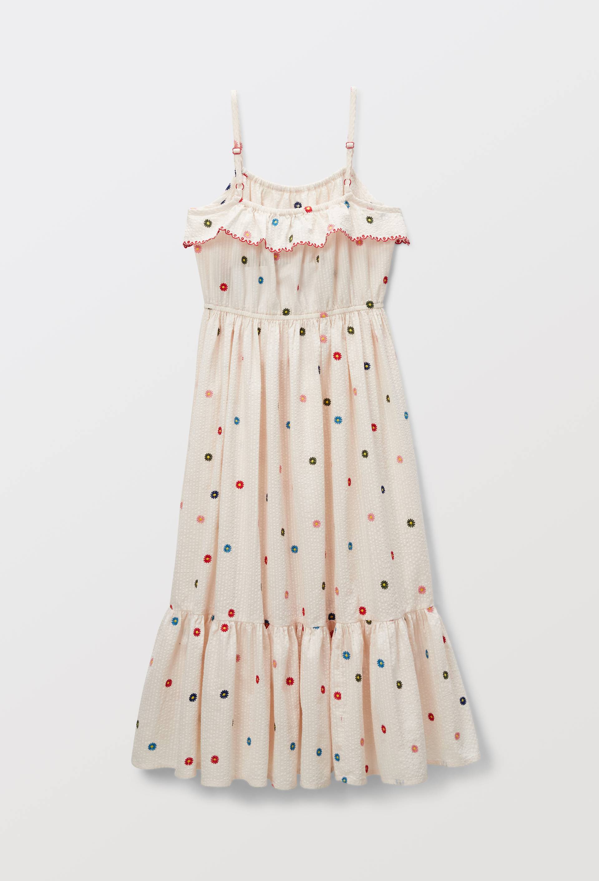 Robe longue &agrave; bretelles imprim&eacute;e en coton, Beige clair, large image number 1