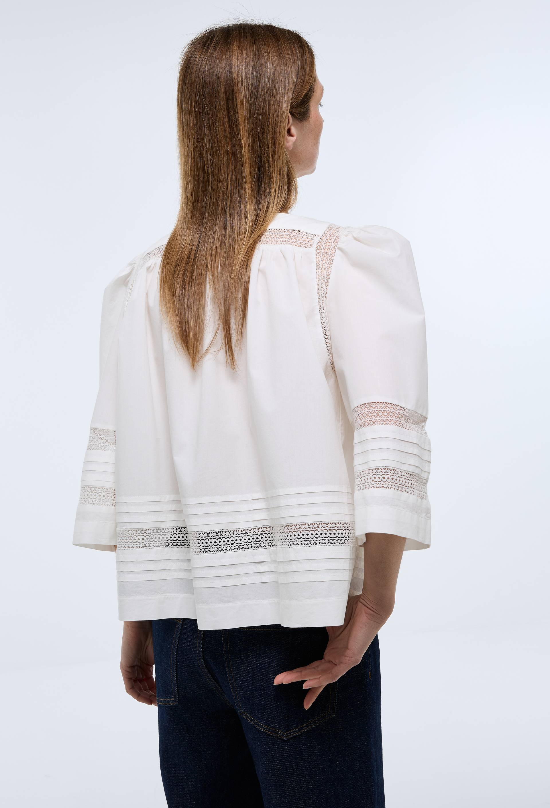 Blouse unie col carr&eacute; en coton BIO GOTS, Blanc, large image number 2