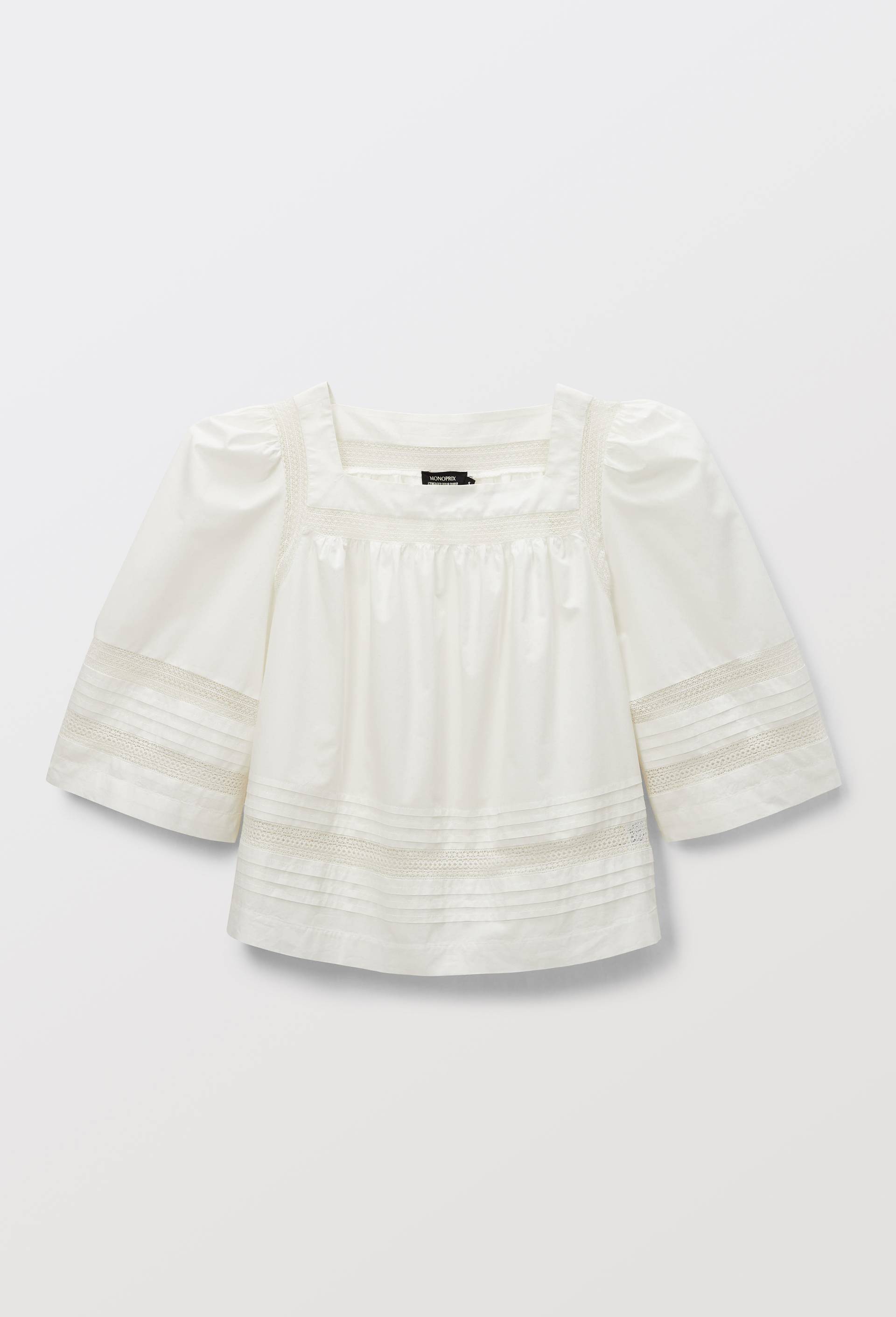 Blouse unie col carr&eacute; en coton BIO GOTS, Blanc, large image number 3