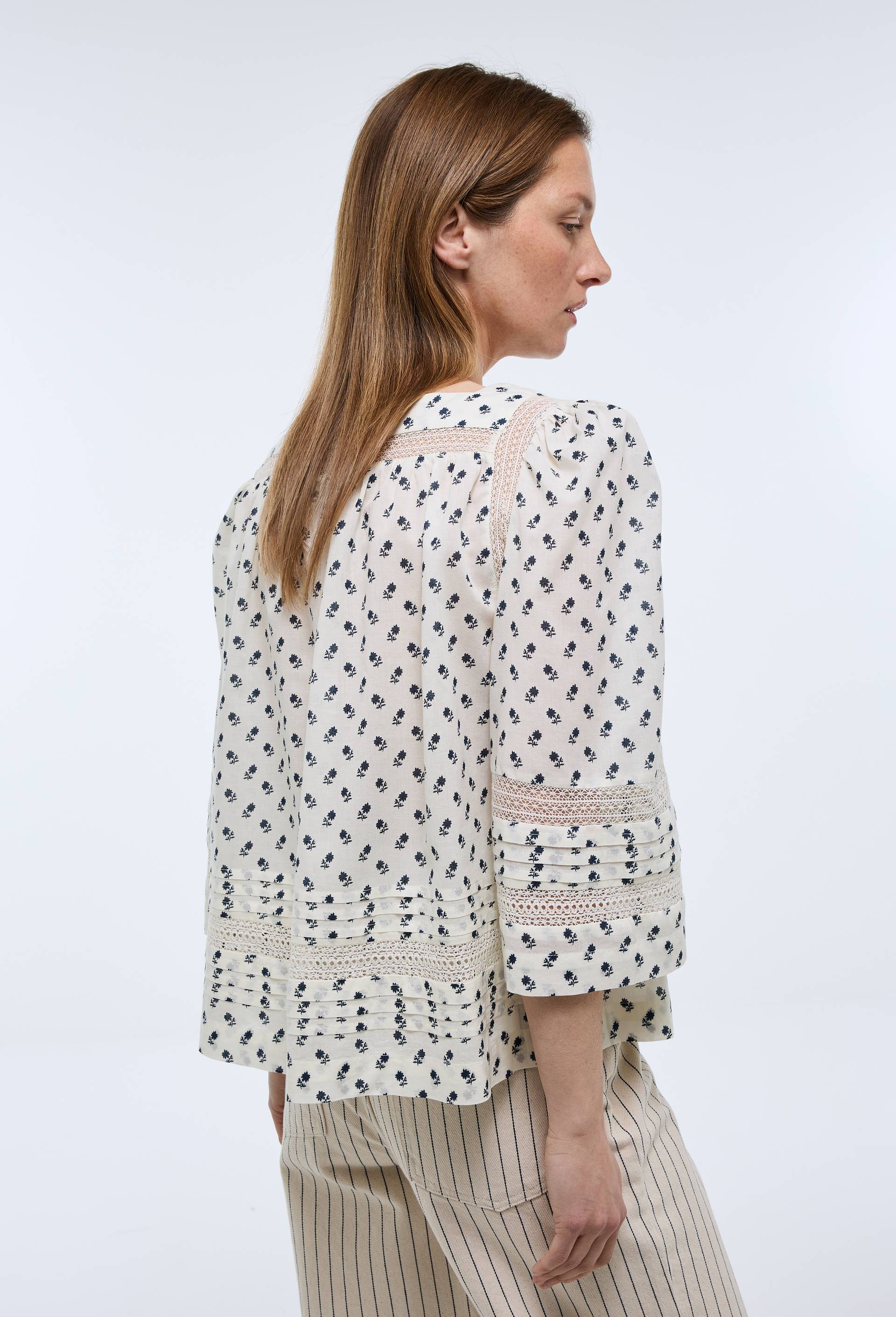 Blouse imprim&eacute;e col carr&eacute; en coton BIO GOTS, Beige clair, large image number 2.0
