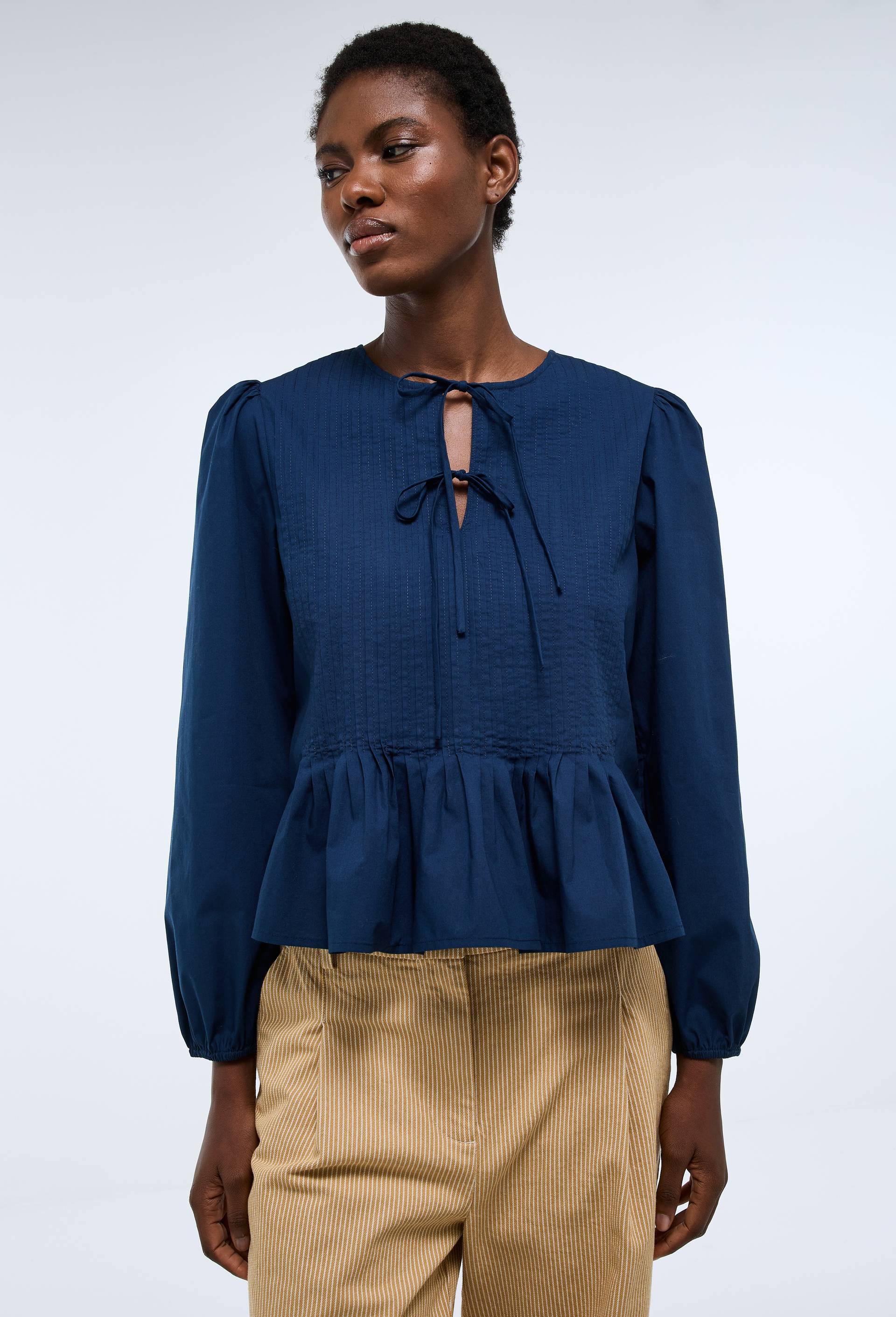 Blouse manches longues en coton BIO GOTS, Bleu fonc&eacute;, large image number 0.0