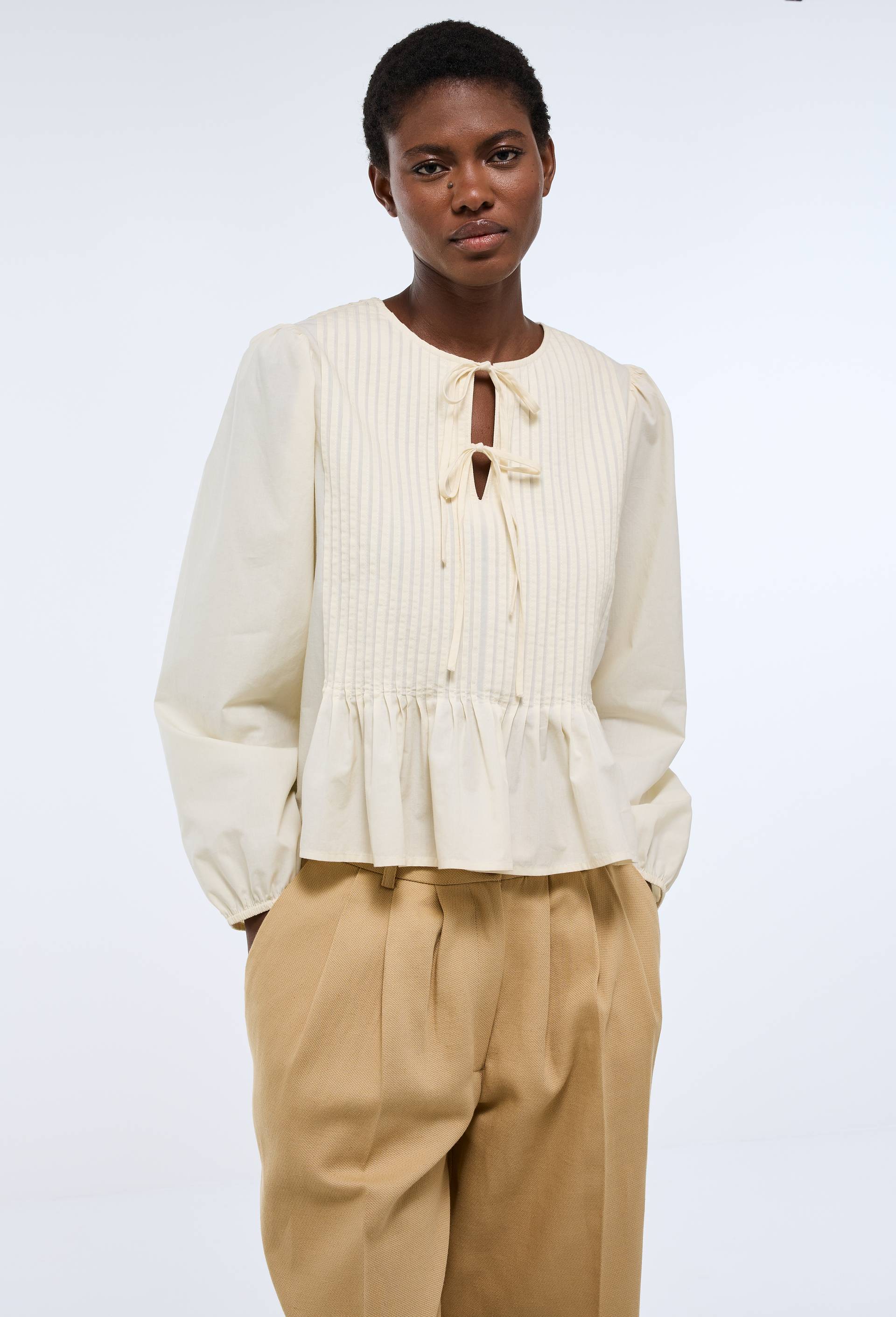Blouse manches longues en coton BIO GOTS, Ecru, large image number 0