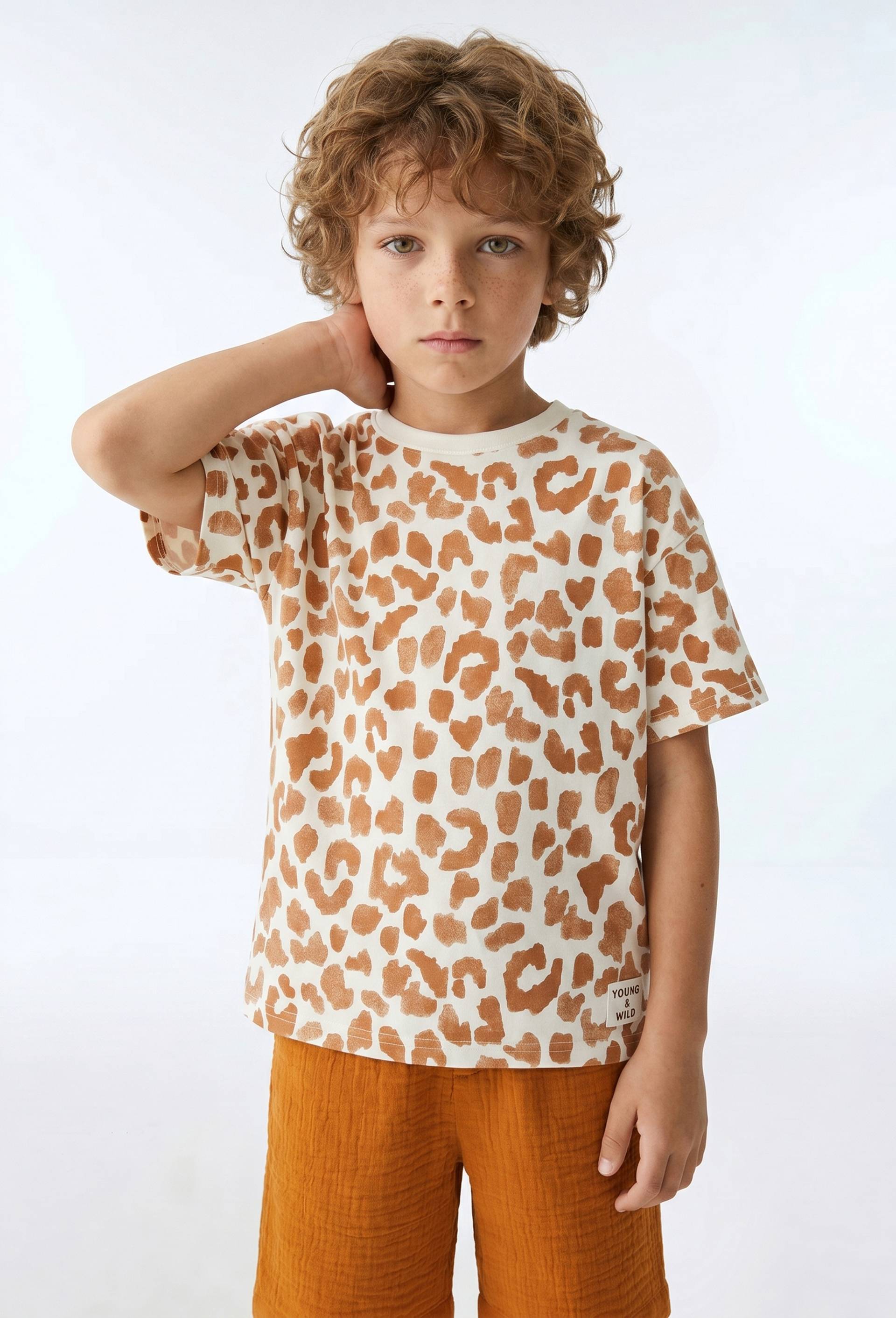 T-shirt manches courtes imprim&eacute; en coton BIO GOTS, Beige clair, large image number 0