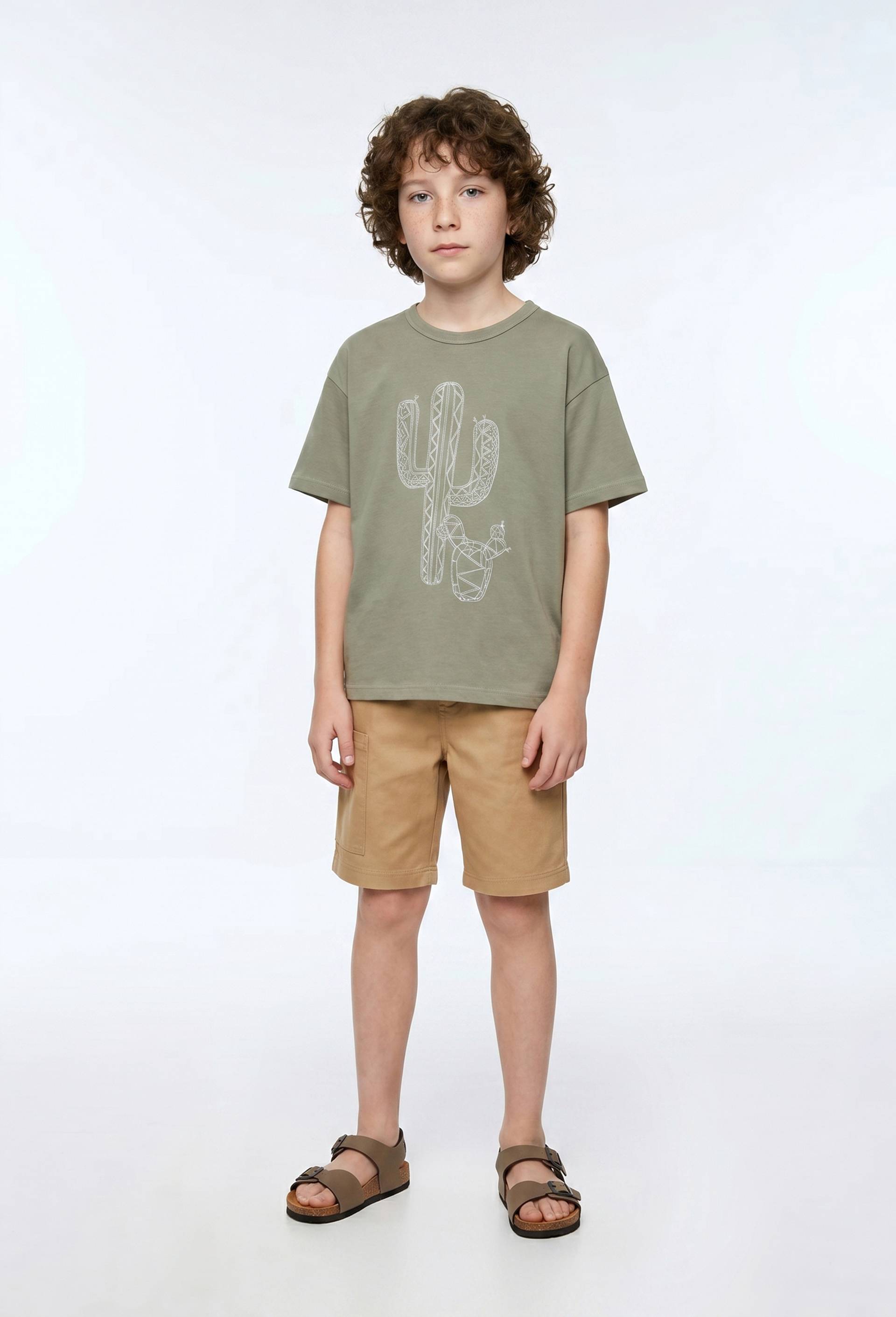 T-shirt manches courtes brod&eacute; en coton BIO GOTS, Vert, large image number 0