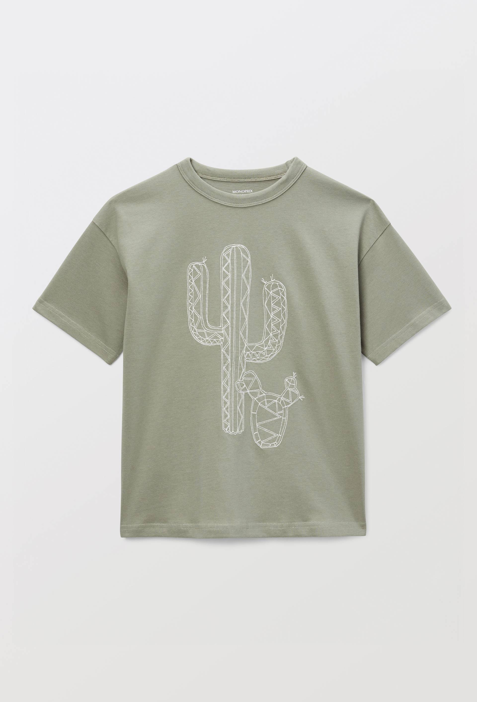 T-shirt manches courtes brod&eacute; en coton BIO GOTS, Vert, large image number 1