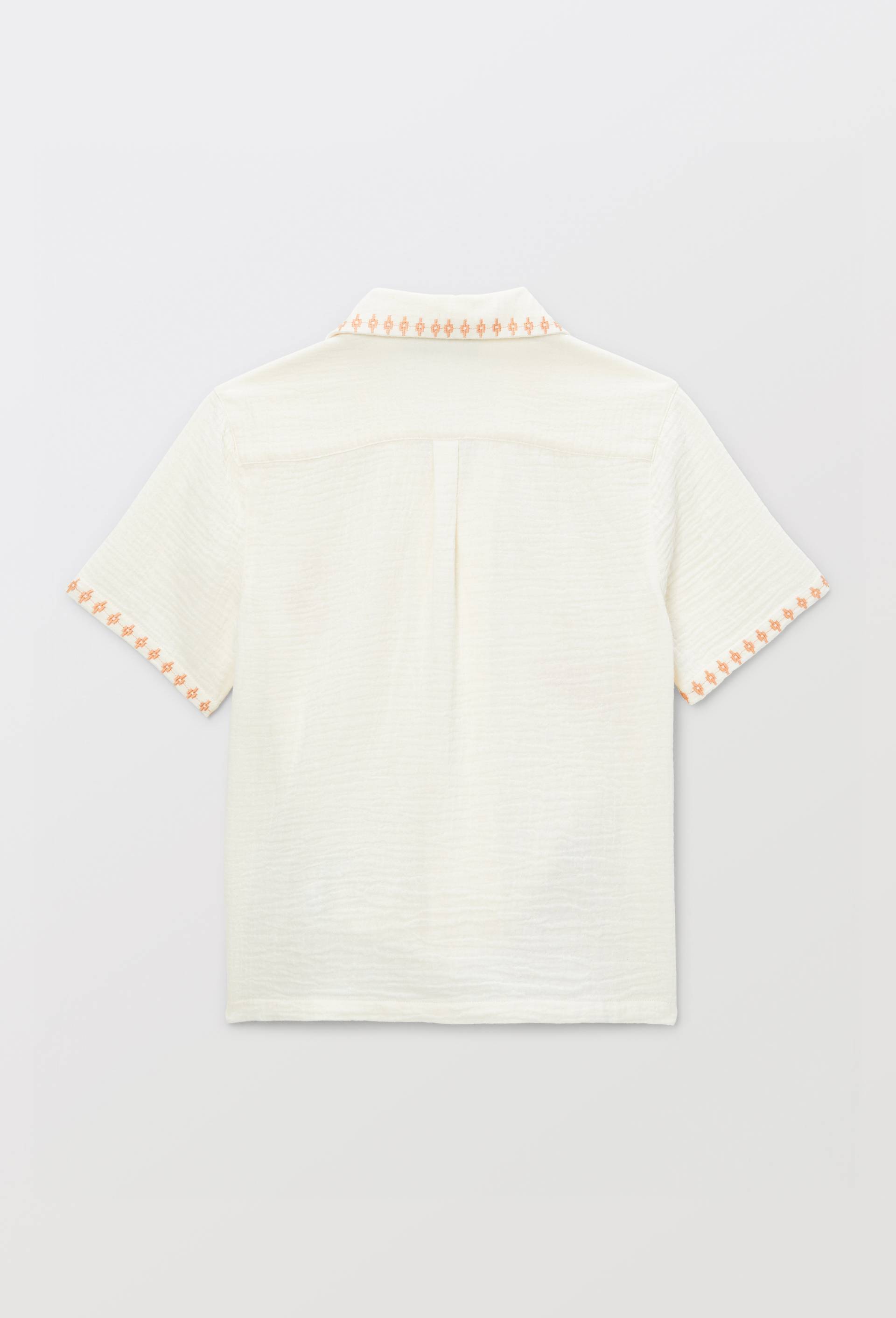 Chemise manches courtes brod&eacute;e en gaze de coton, Beige clair, large image number 3