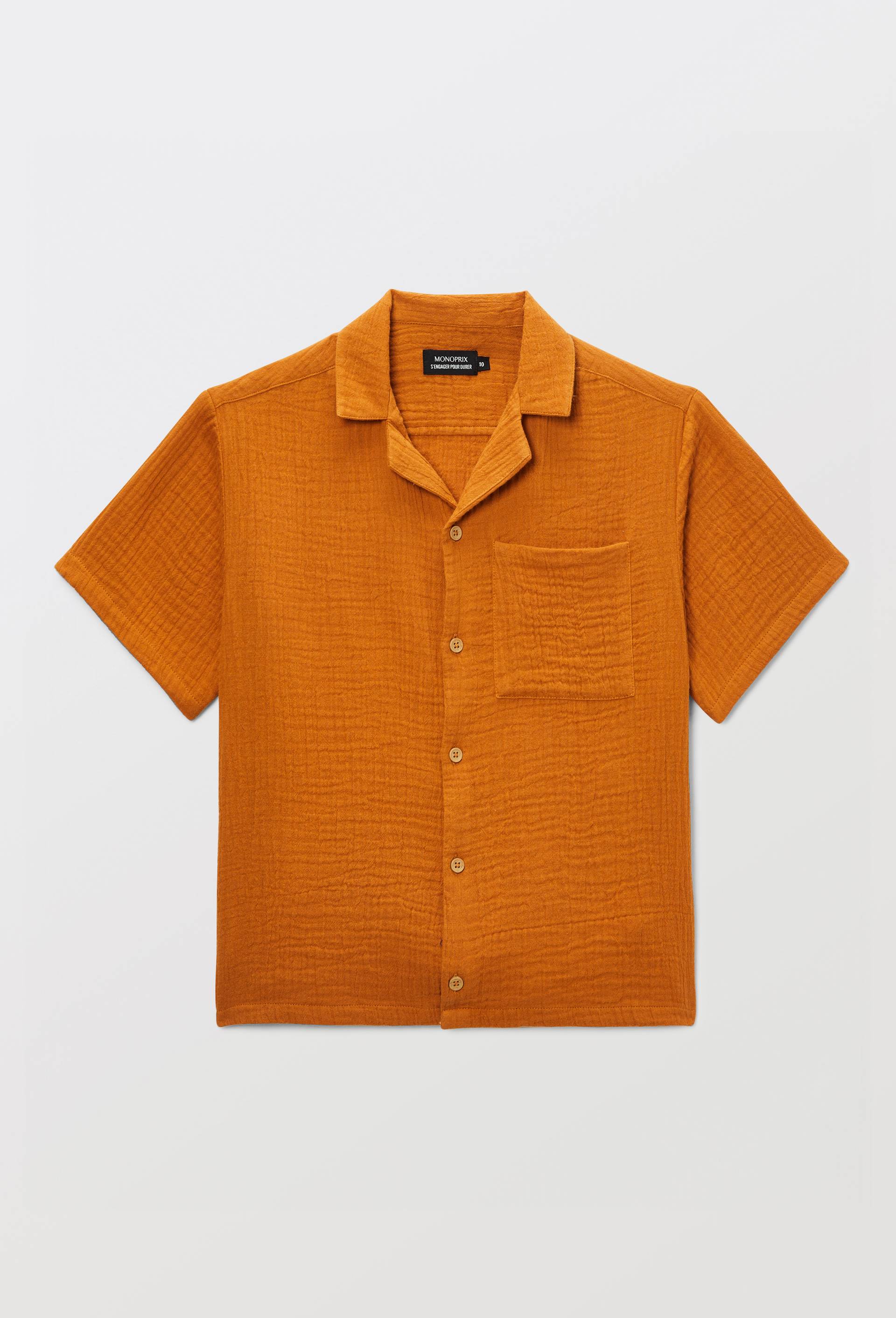 Chemise manches courtes unie en gaze de coton BIO GOTS, Brun clair, large image number 2